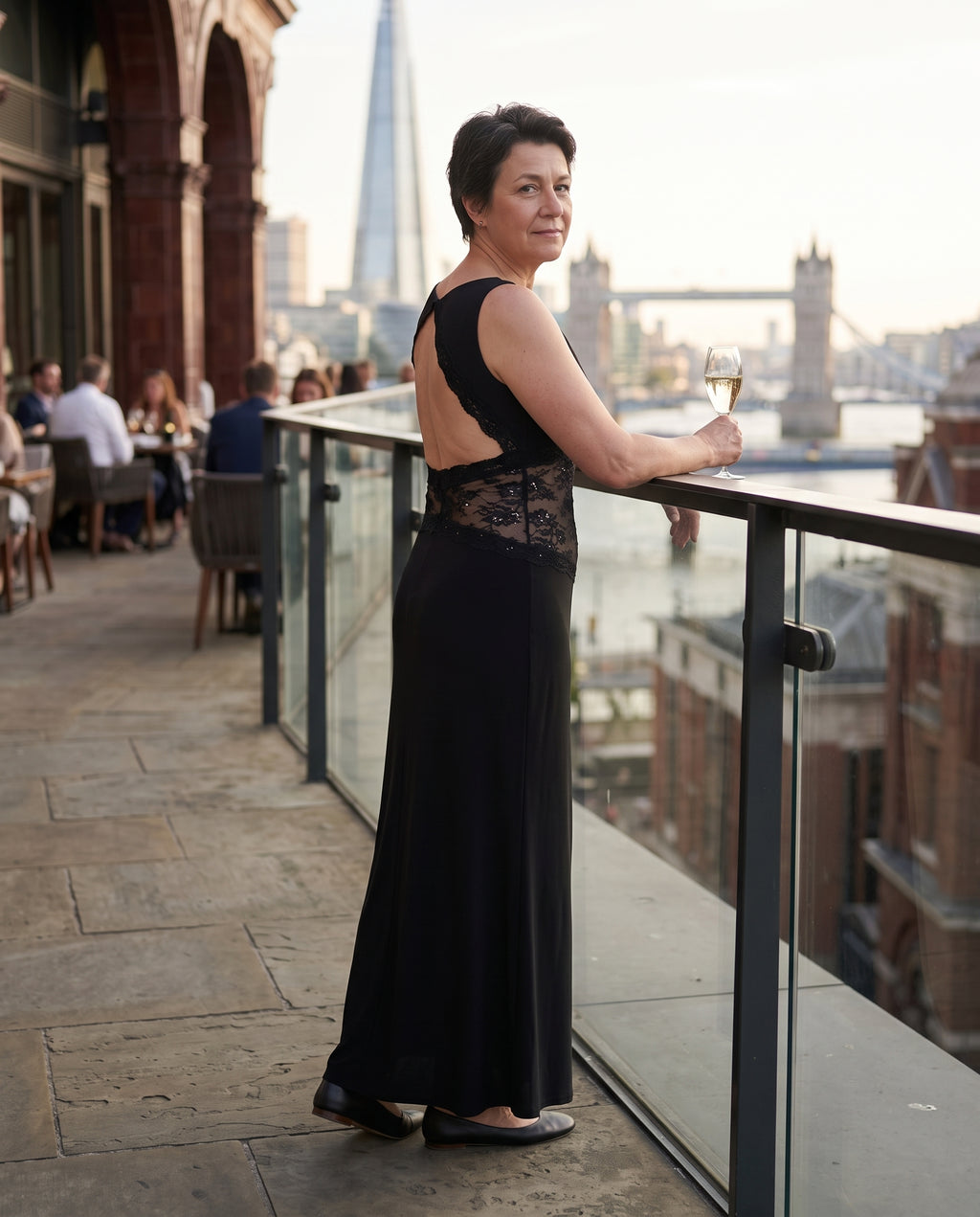 Oriane | Black Lace Cutout Open Back Maxi Evening Dress — lifestyle