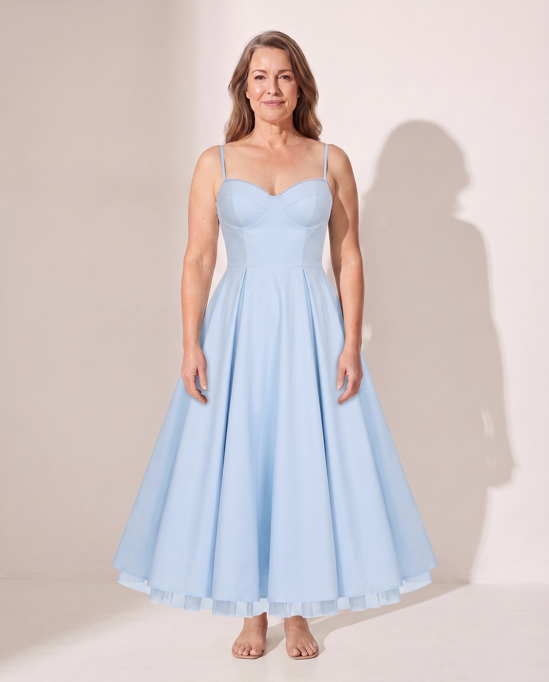 Oriane | Formal Corset Midi Dress with Full Skirt — Light Blue