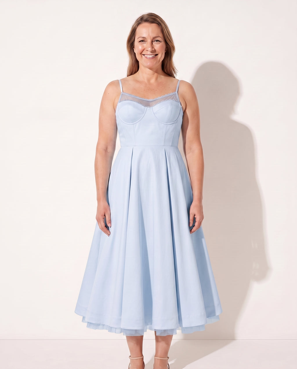 Fleur | Corset Bodice Midi Wedding Guest Dress — Light Blue