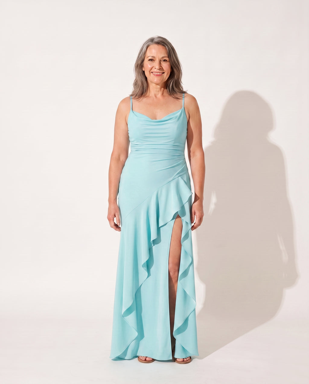 Constance | Long Sleeve Satin Maxi Dress Evening Formal — Light Blue