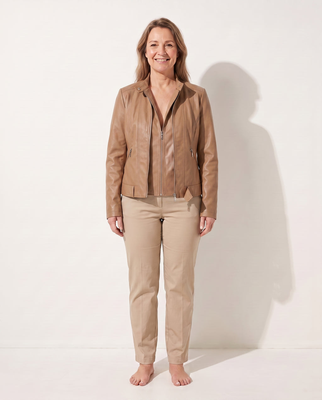 Katarina | Womens Motorcycle Jacket In Vegan Leather — Light Brown