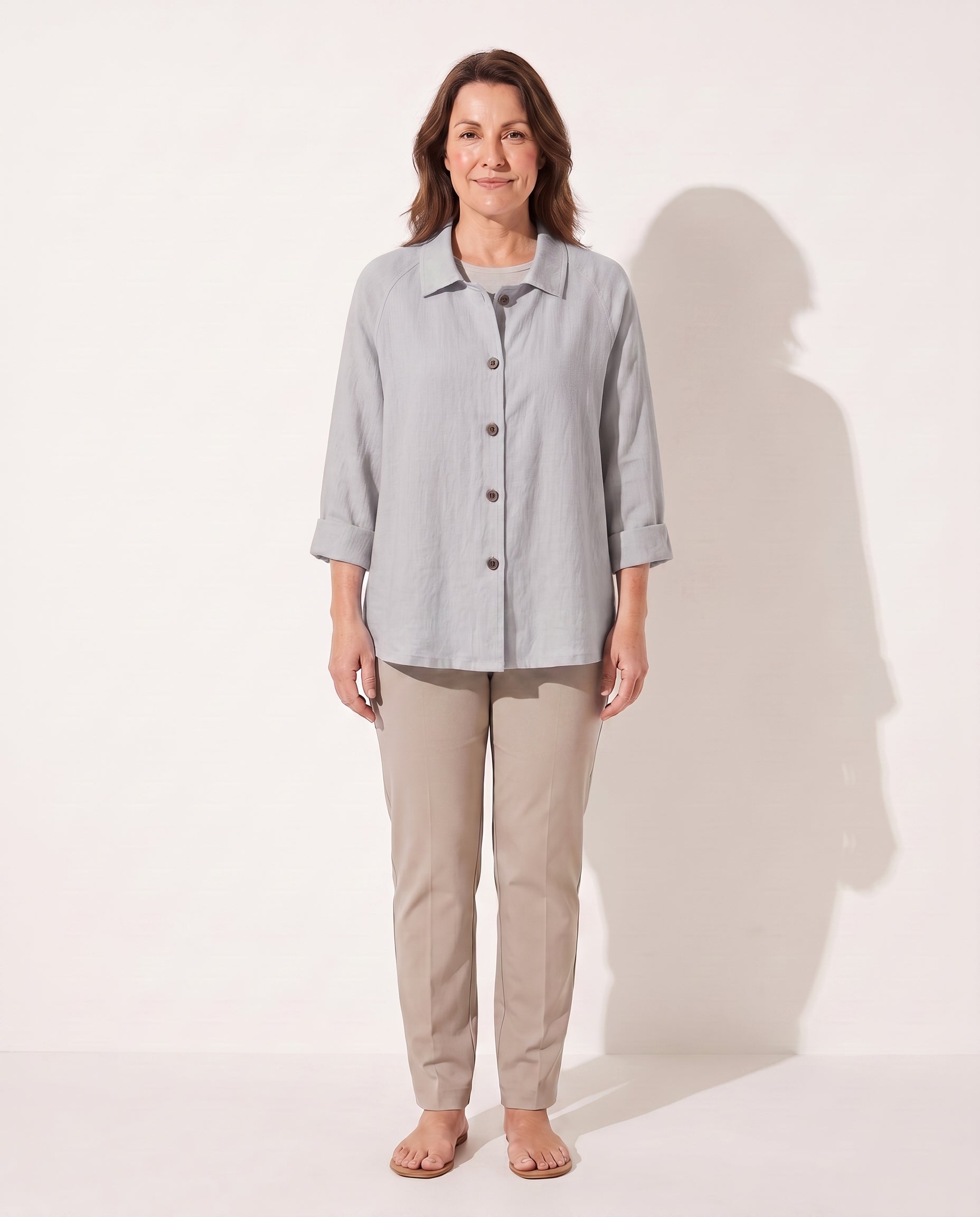 Henriette | Lightweight Button Front Jackets For Women — Light Gray