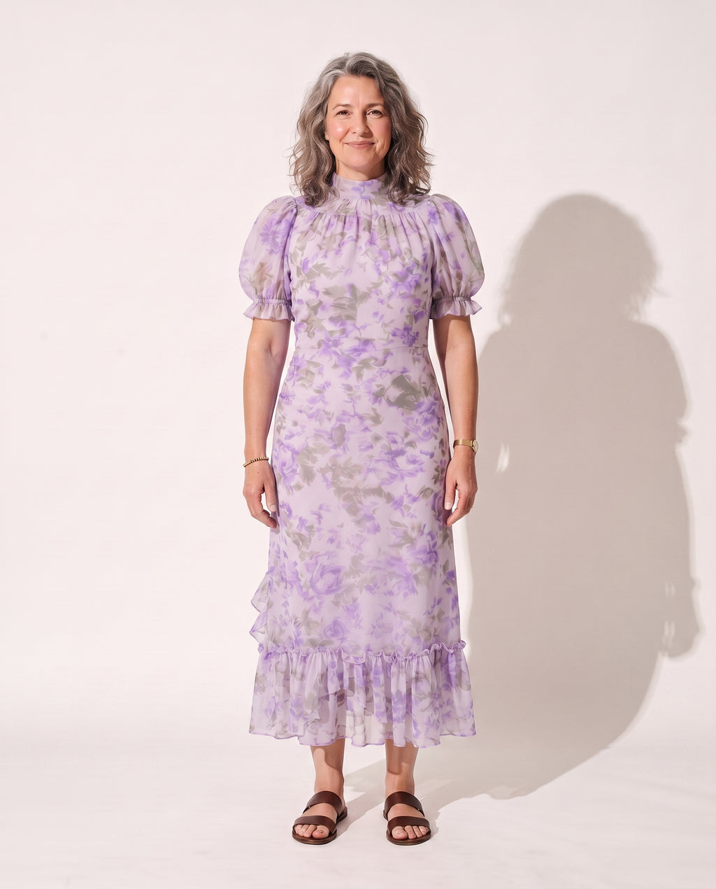 Bridget | Floral Print Puff Sleeve Maxi Dress Wedding Guest — Lilac