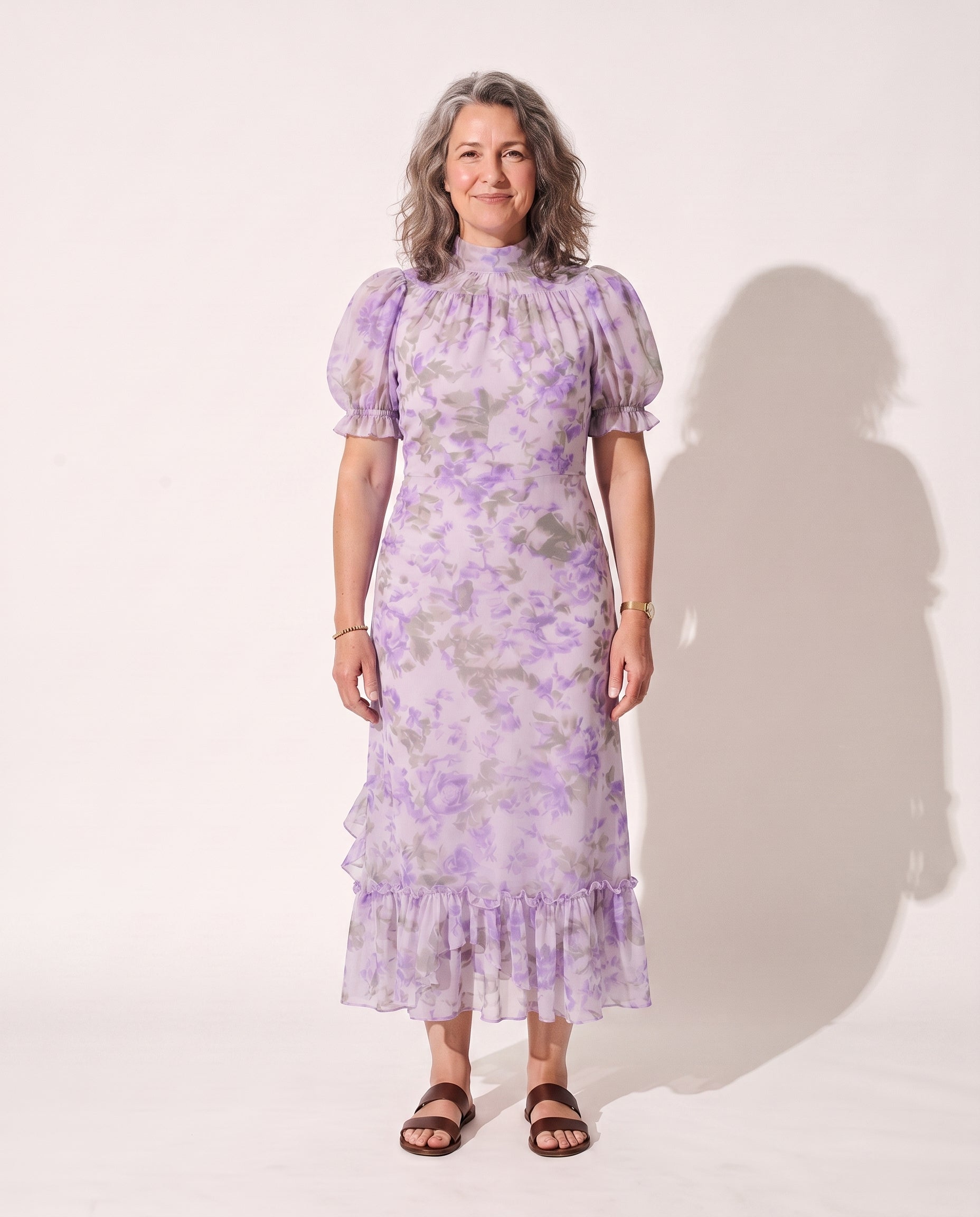 Bridget | Floral Print Puff Sleeve Maxi Dress Wedding Guest — Lilac