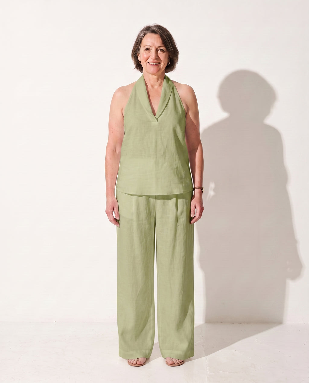 Mirabelle | Camel Wide Leg Trousers Halterneck Co-Ord Set — Matcha