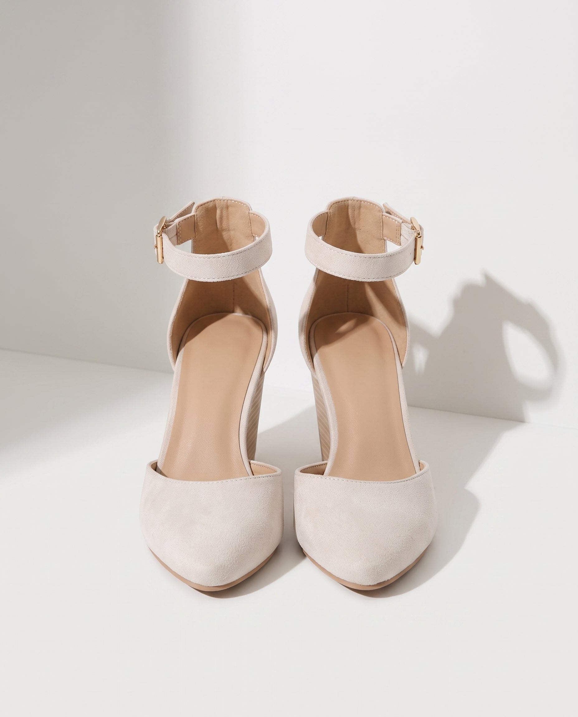 Lavinia | Closed Toe Ankle Strap Wedge Heels for Work & Evening — Milky
