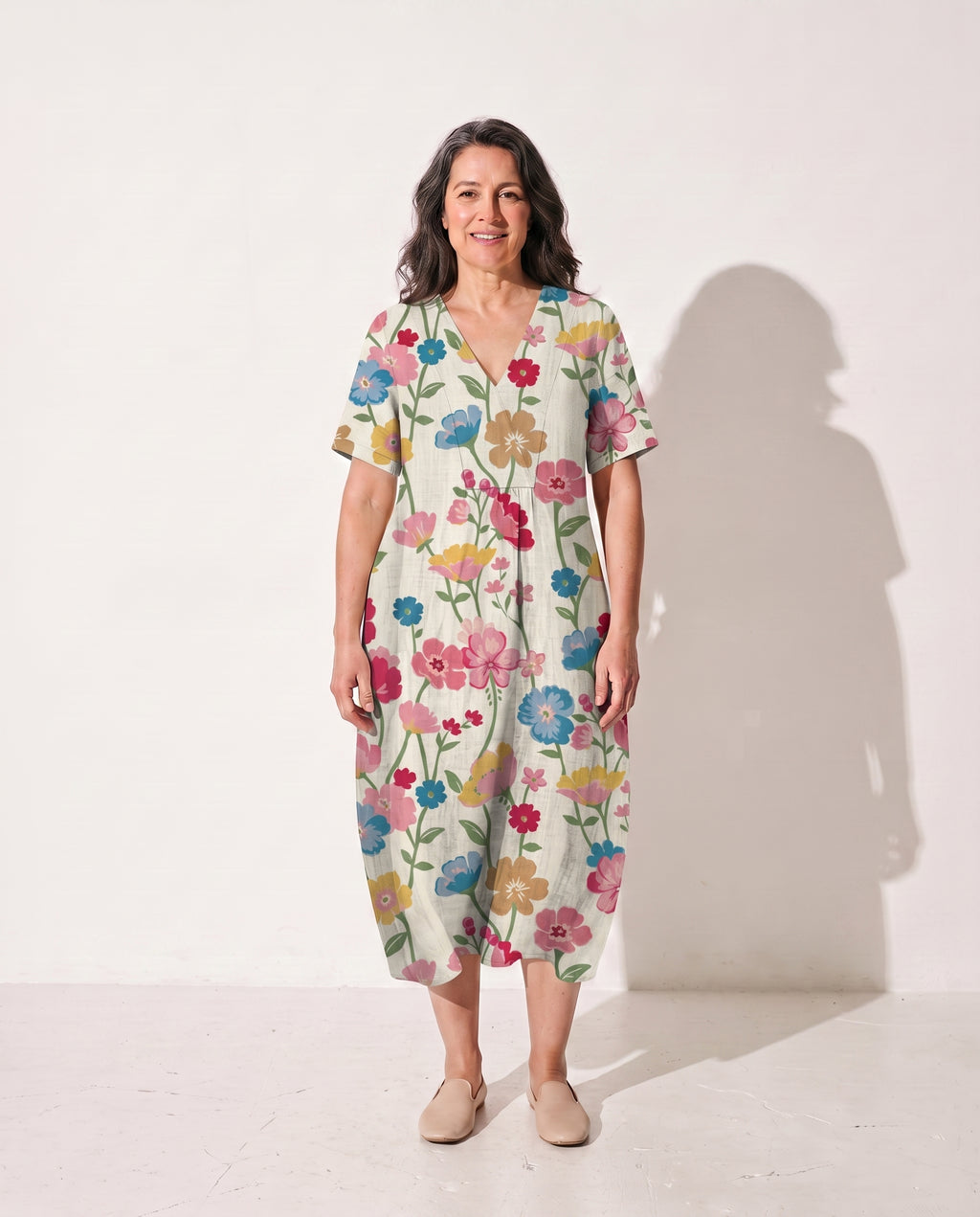 Camille | Long Sleeve Floral Midi Dress For Summer Days — MultiColour