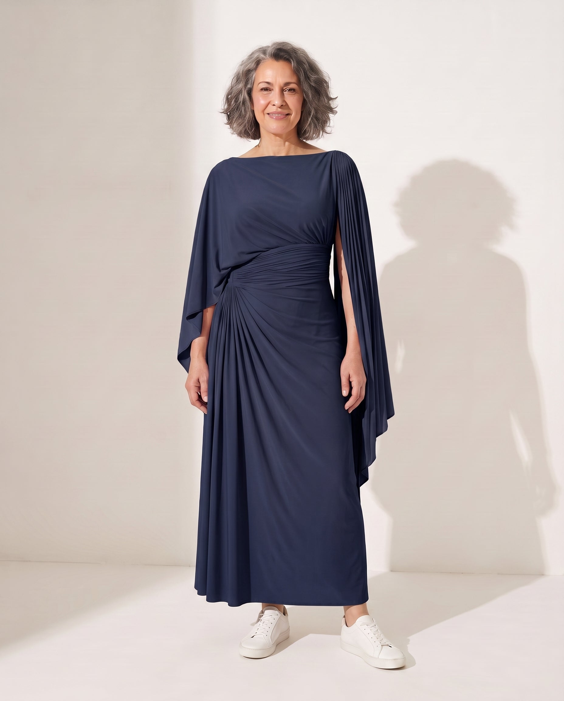 Eloise | Wrap Maxi Dress With Draped Sleeve For Evenings — Navy
