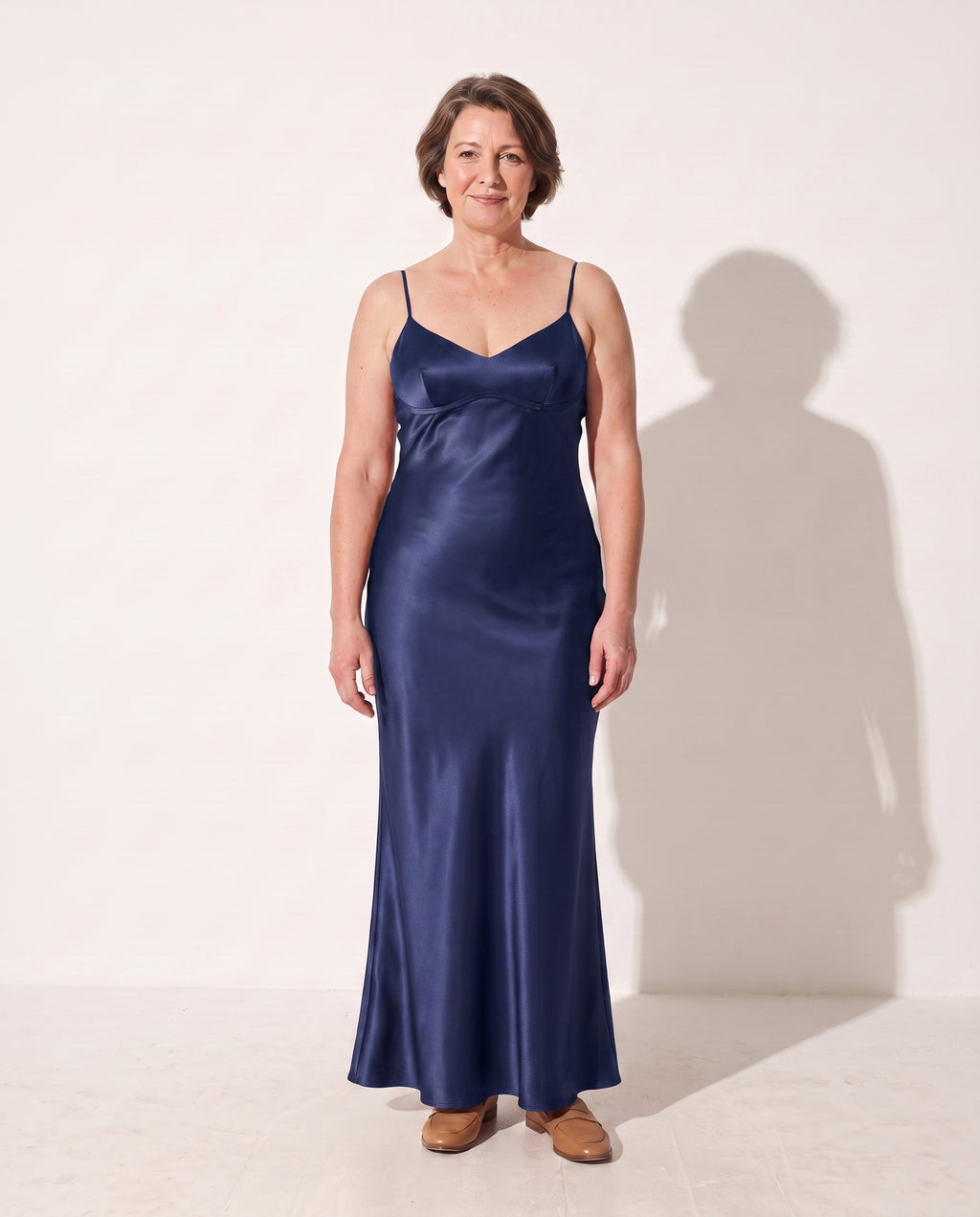 Aurelia | Black Satin Evening Dress With Open Back Detail — Navy