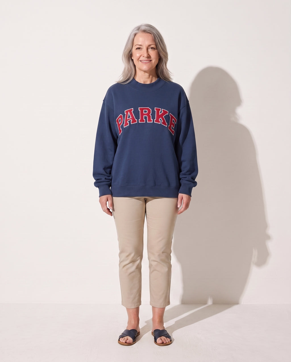 Cordelia | Women Varsity Jacket With Chenille Lettering — Navy with Red Letters