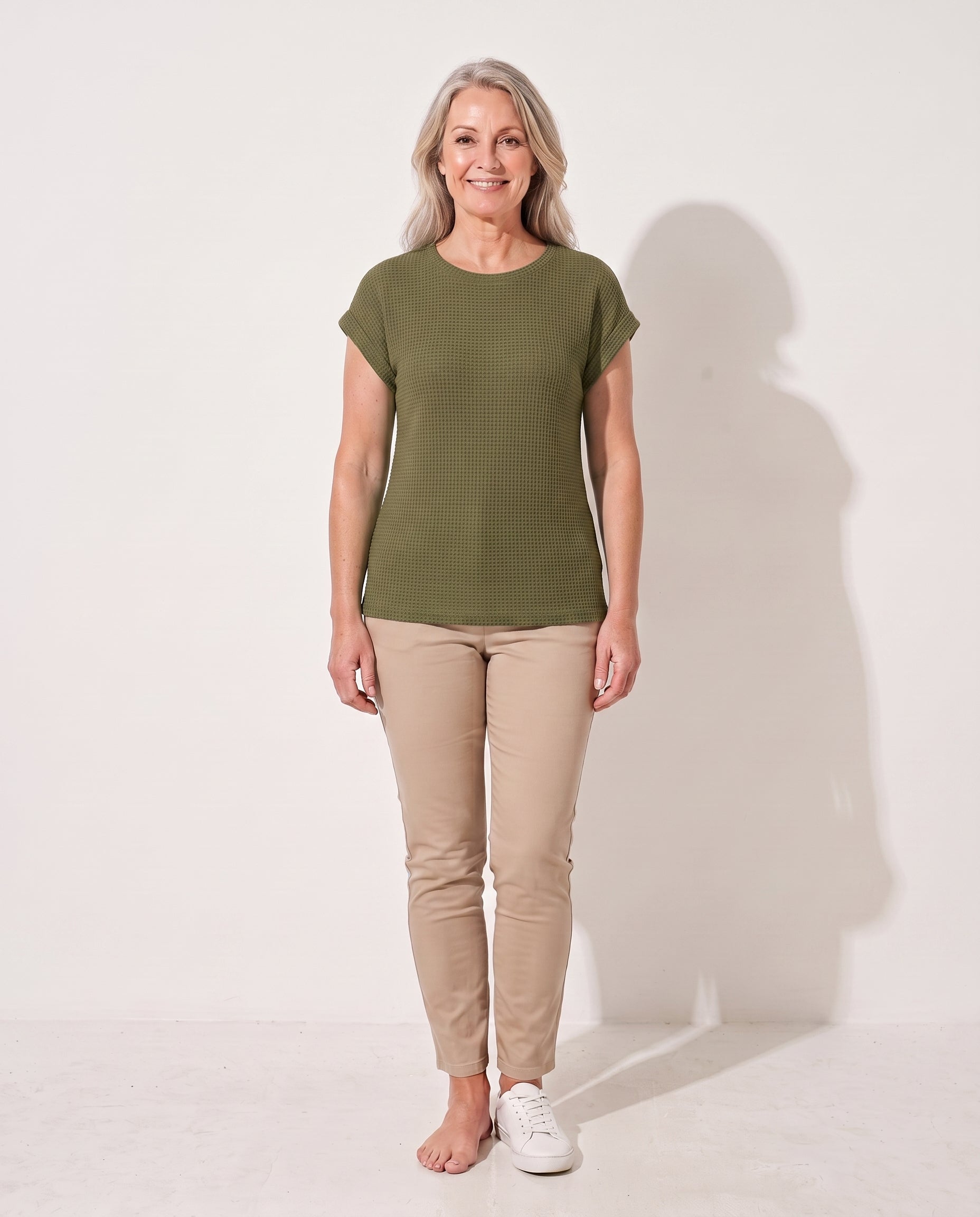 Persephone | Waffle Knit Sweater Tee Everyday Layering — Olive
