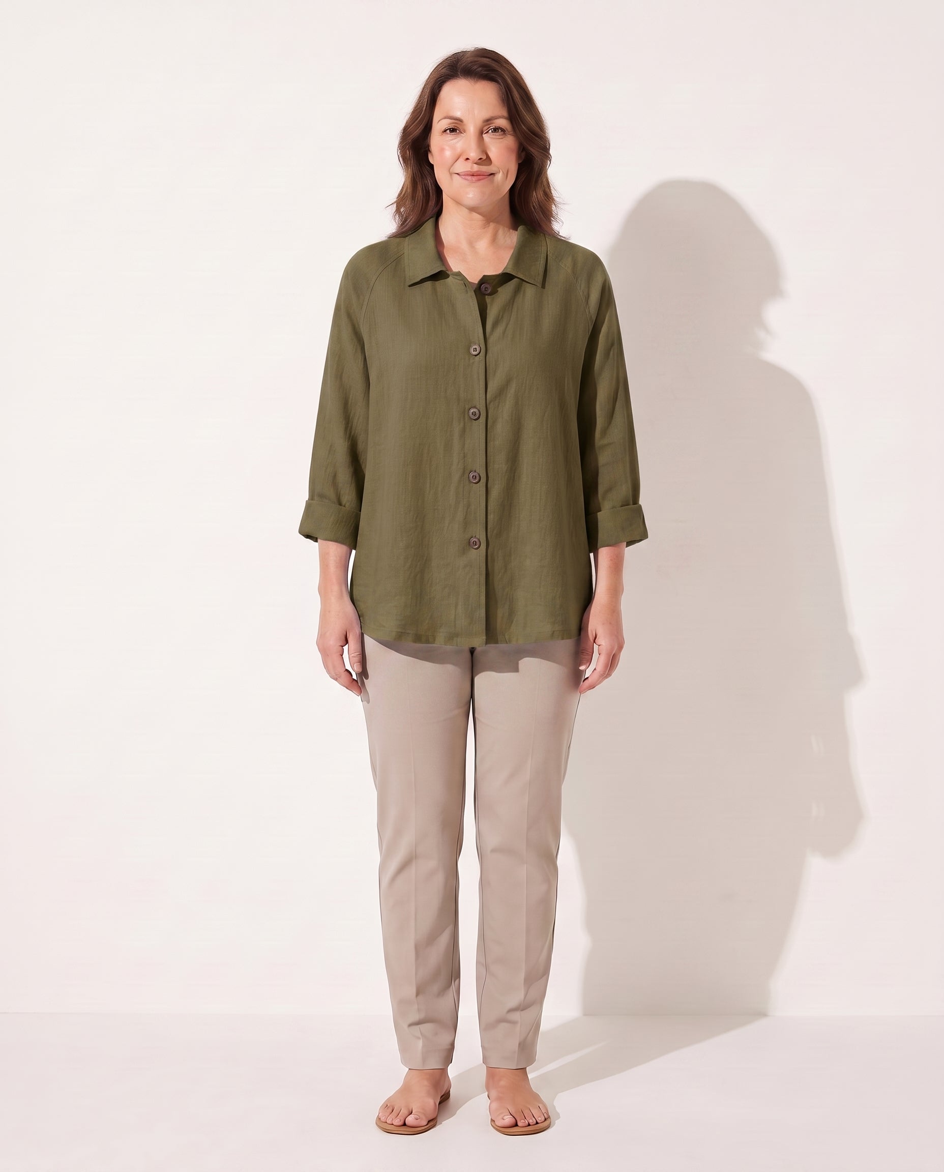 Henriette | Lightweight Button Front Jackets For Women — Olive