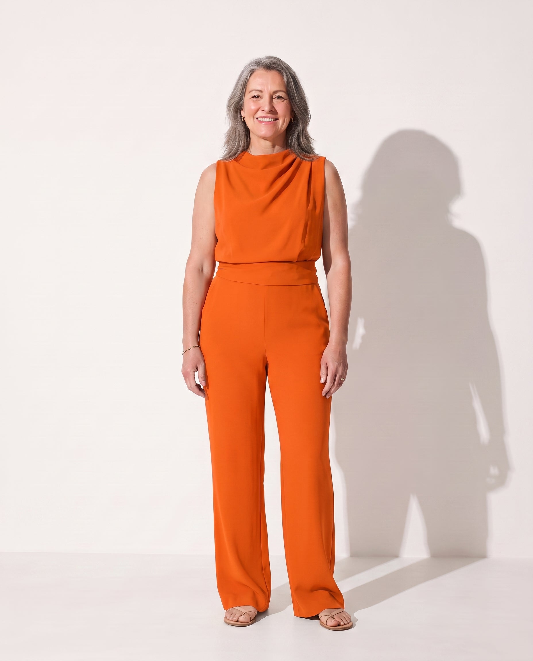 Celestine | Long Sleeve Formal Jumpsuit Wide Leg Occasion Wear — Orange