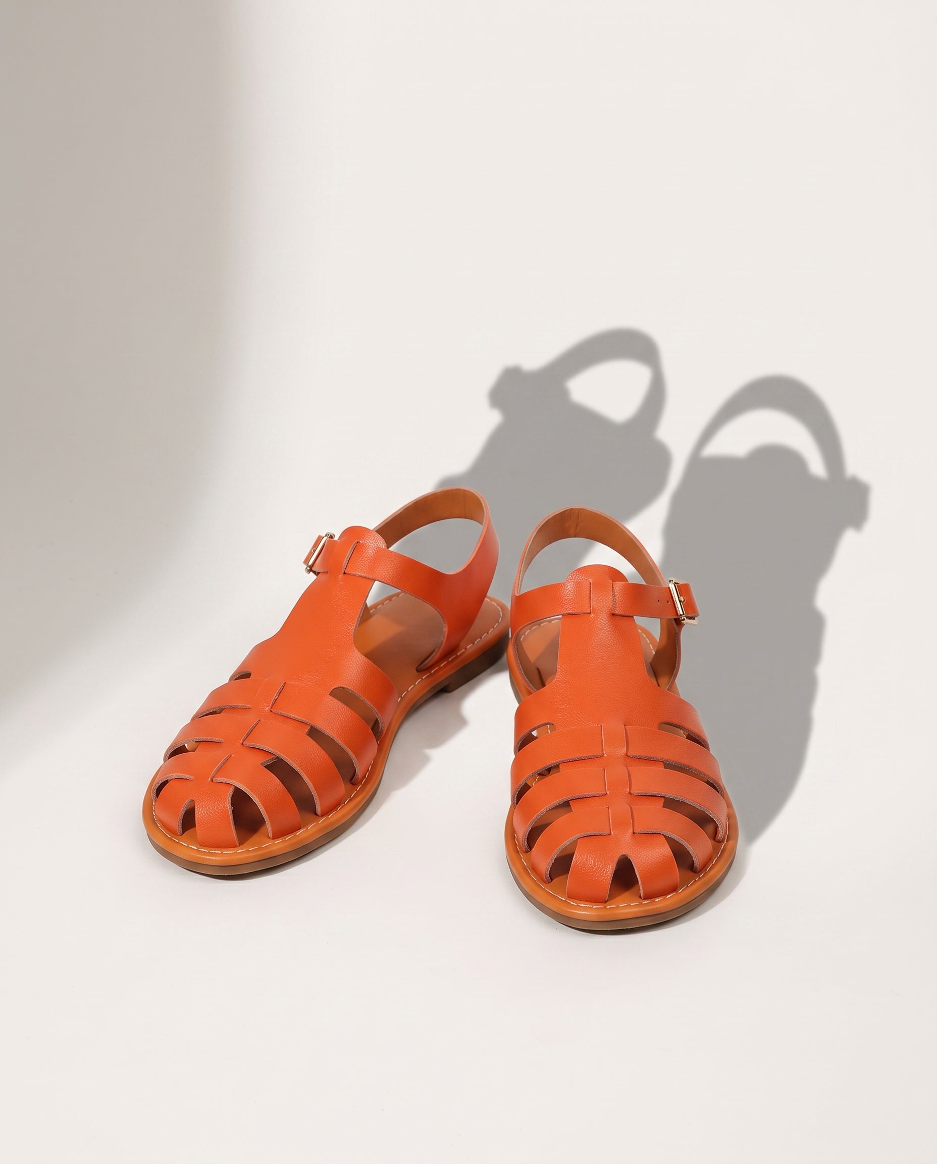 Georgiana | Boho Woven Fisherman Wedding Shoes Closed Toe Flats — Orange