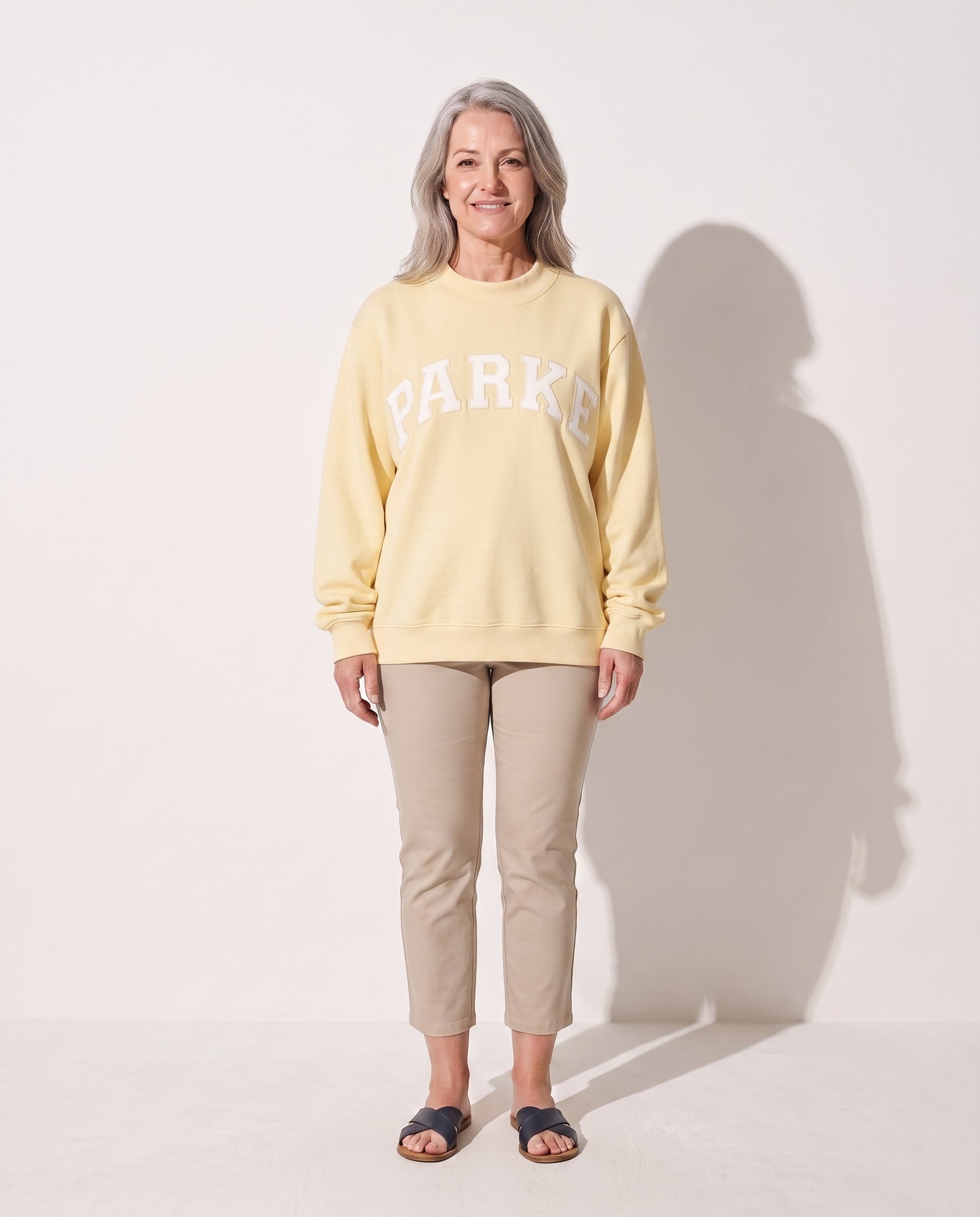 Cordelia | Women Varsity Jacket With Chenille Lettering — Pastel Yellow with White Letters