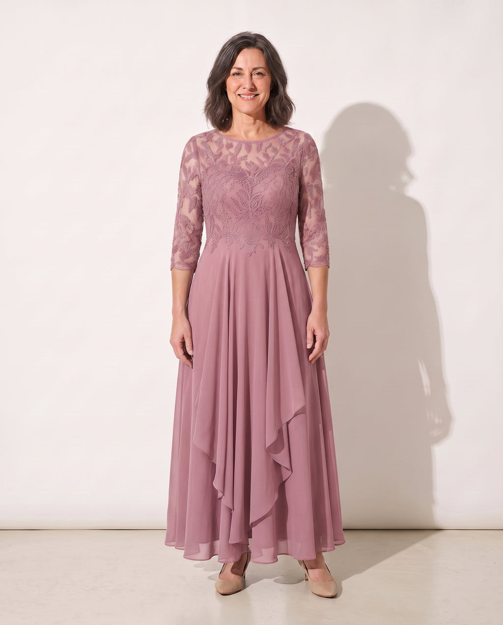 Aurelia | Embroidered Lace Midi Wedding Guest Dress — Pink