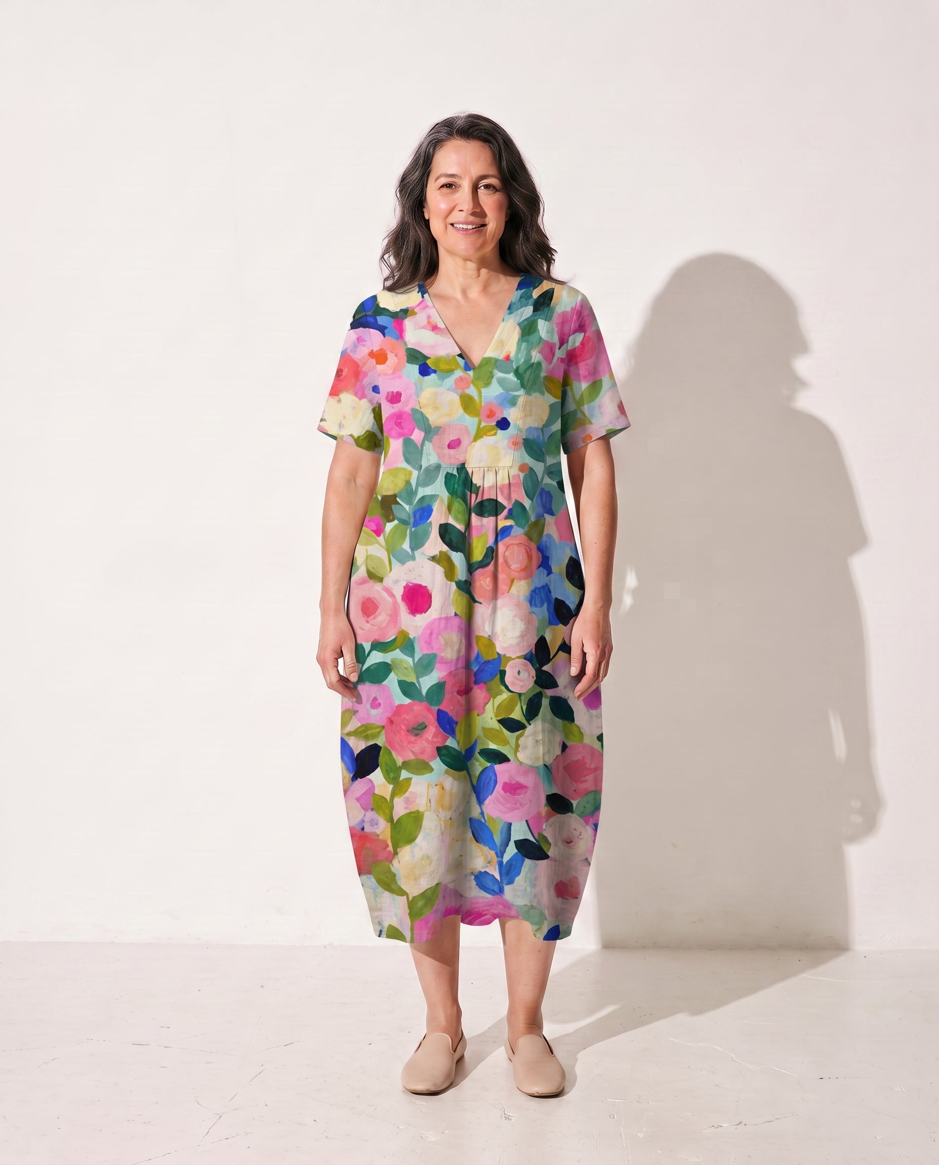 Camille | Long Sleeve Floral Midi Dress For Summer Days — Pink