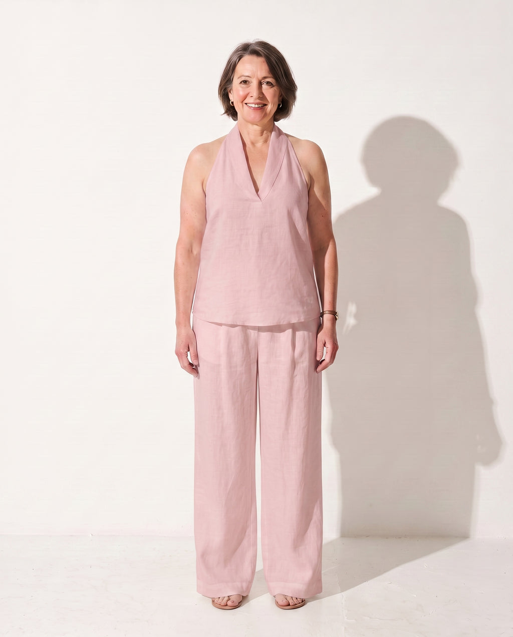 Mirabelle | Camel Wide Leg Trousers Halterneck Co-Ord Set — Pink