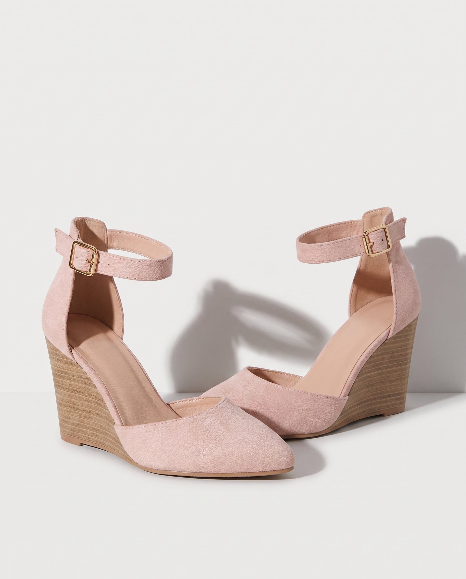 Lavinia | Closed Toe Ankle Strap Wedge Heels for Work & Evening — Pink