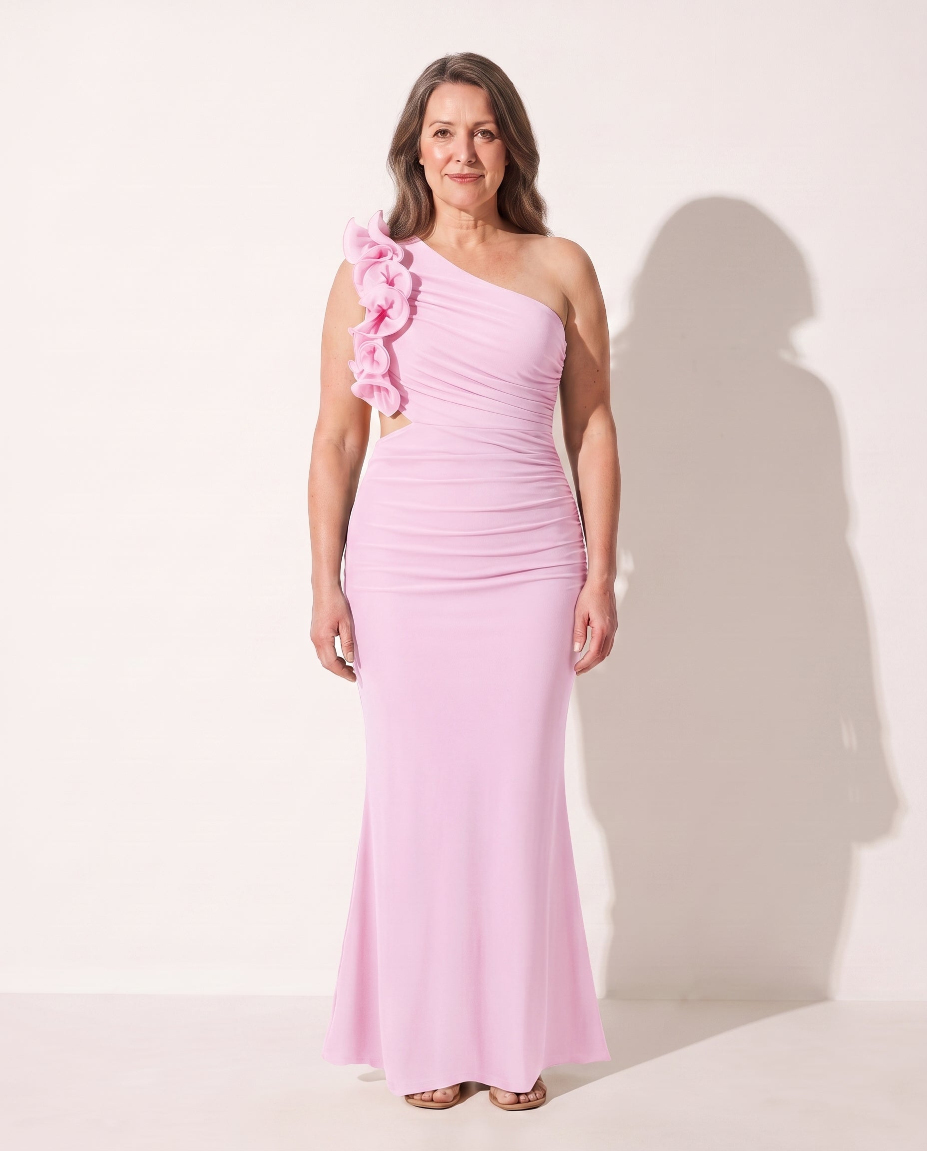 Bryony | Wedding Guest Dresses With Sleeves Ruffle Maxi — Pink