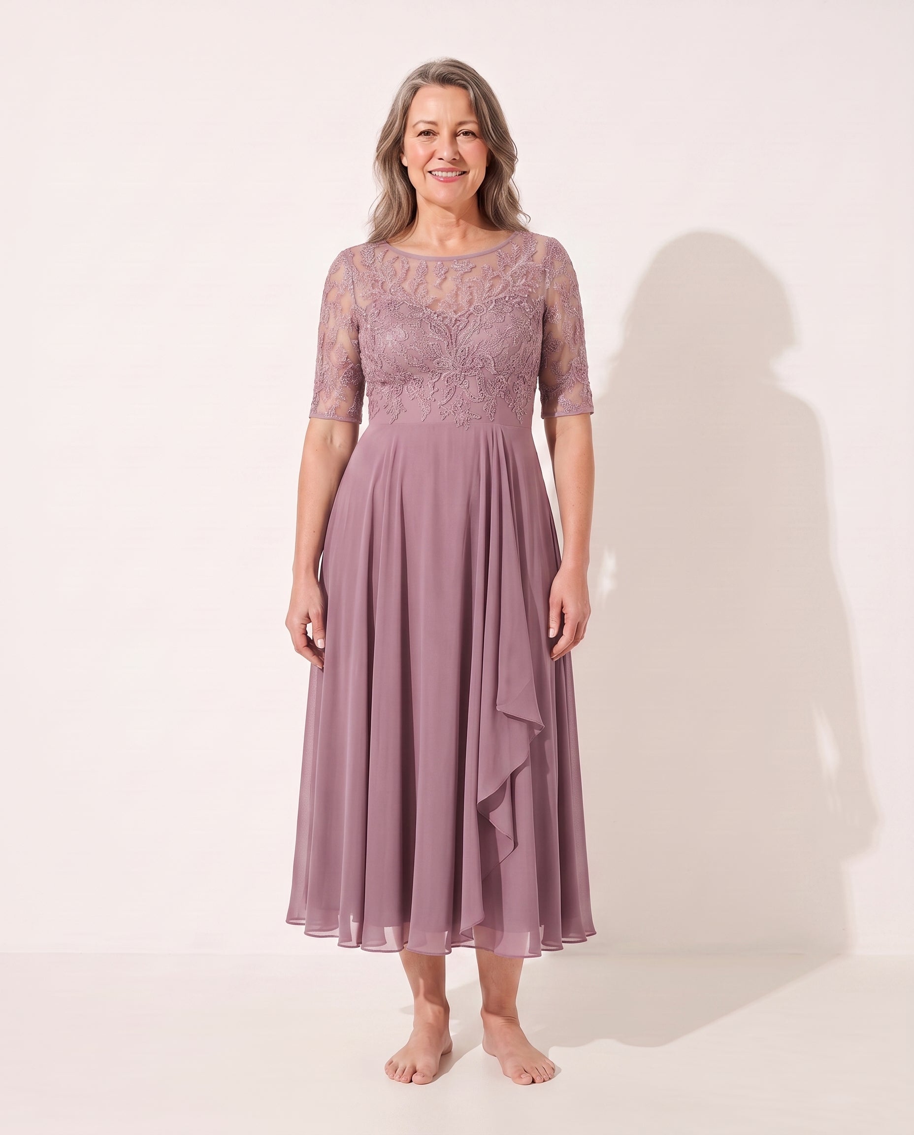 Delia | Embroidered Lace Midi Wedding Guest Dress — Pink