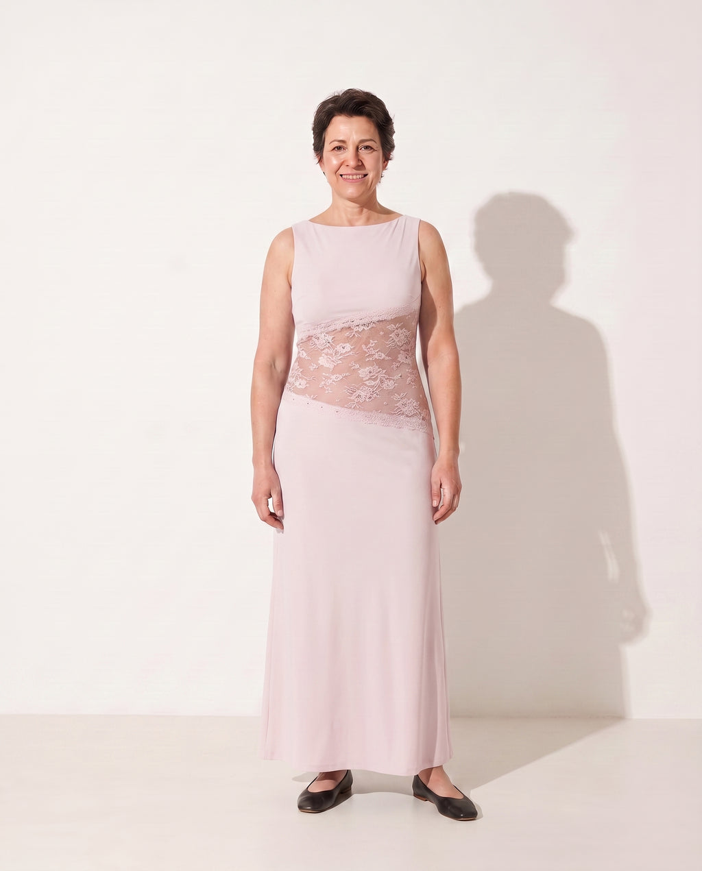 Oriane | Black Lace Cutout Open Back Maxi Evening Dress — Pink