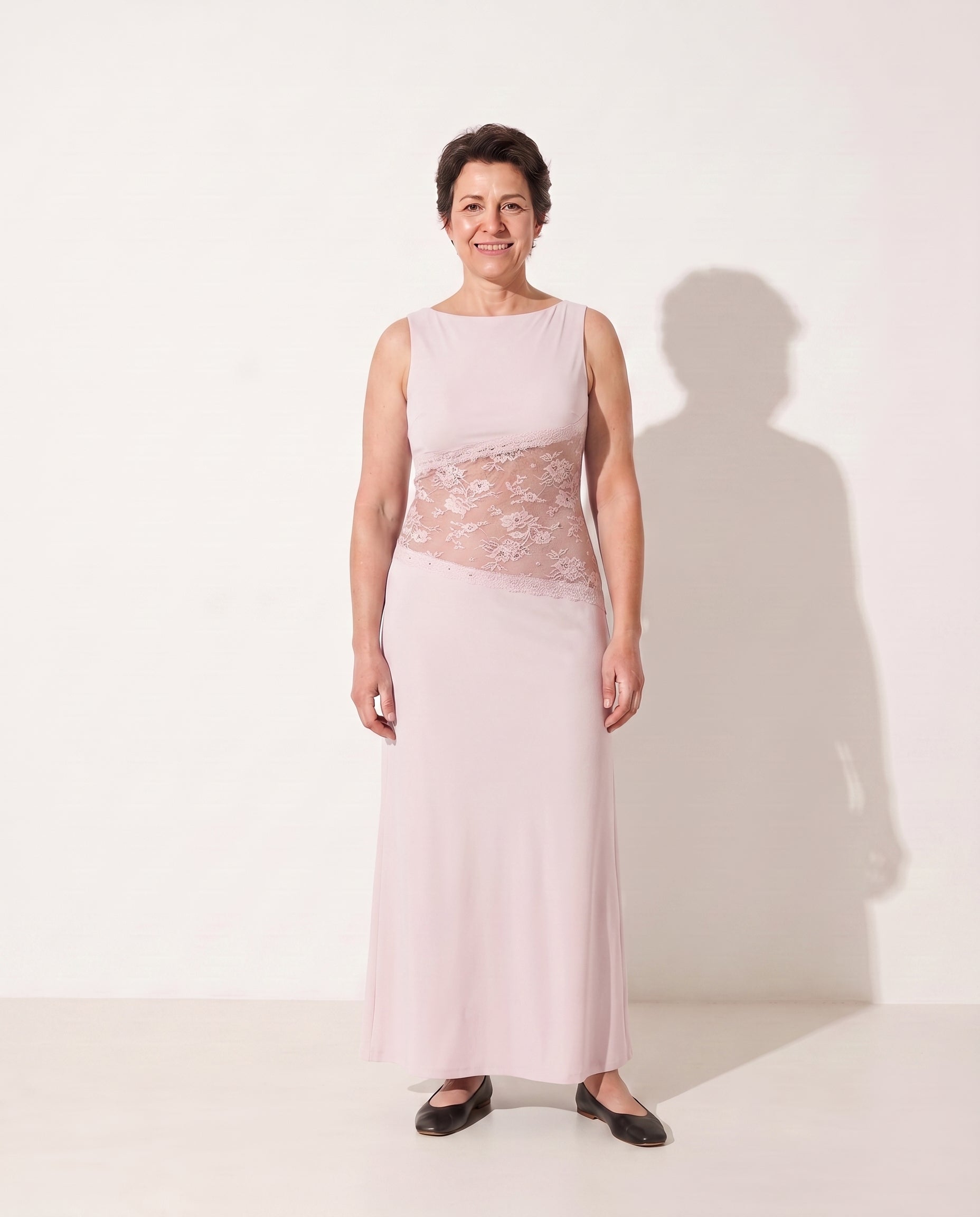 Oriane | Black Lace Cutout Open Back Maxi Evening Dress — Pink
