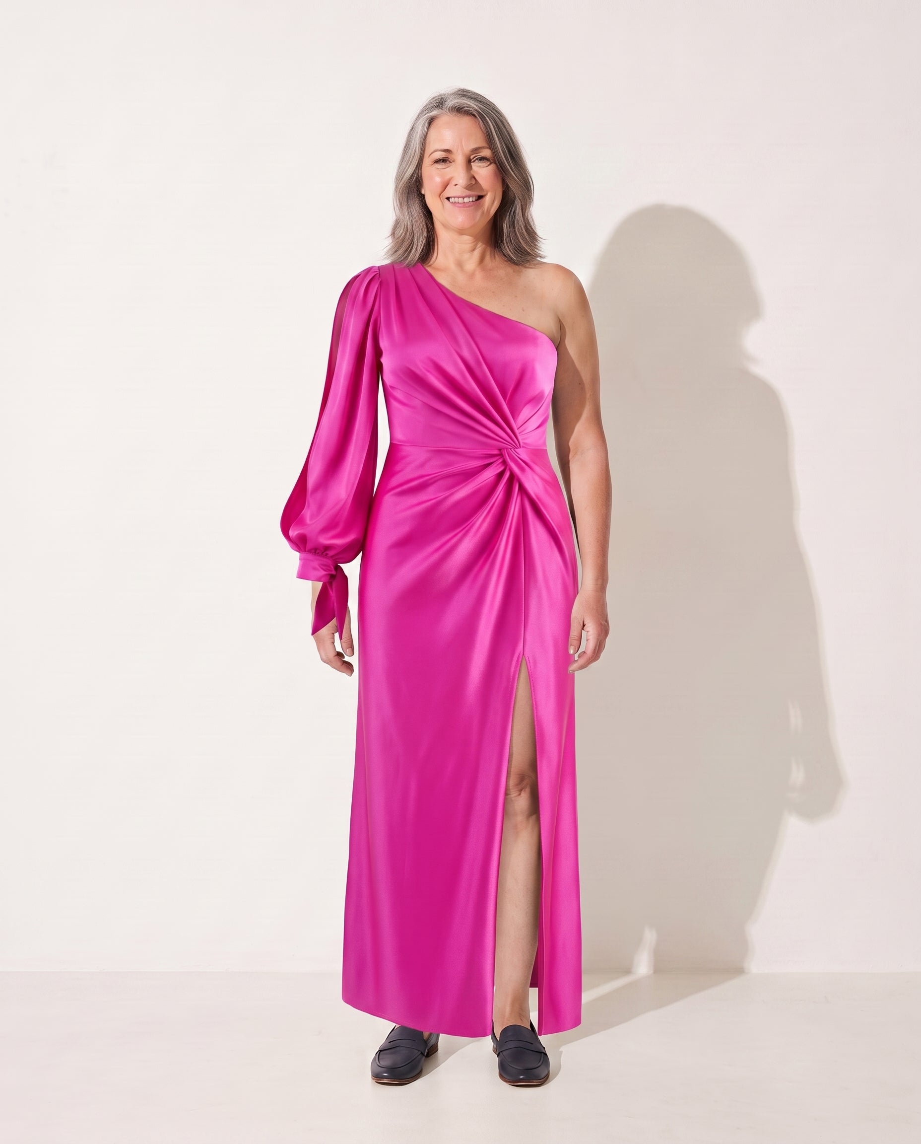 Georgiana | One-Shoulder Evening Maxi Dresses — Pink