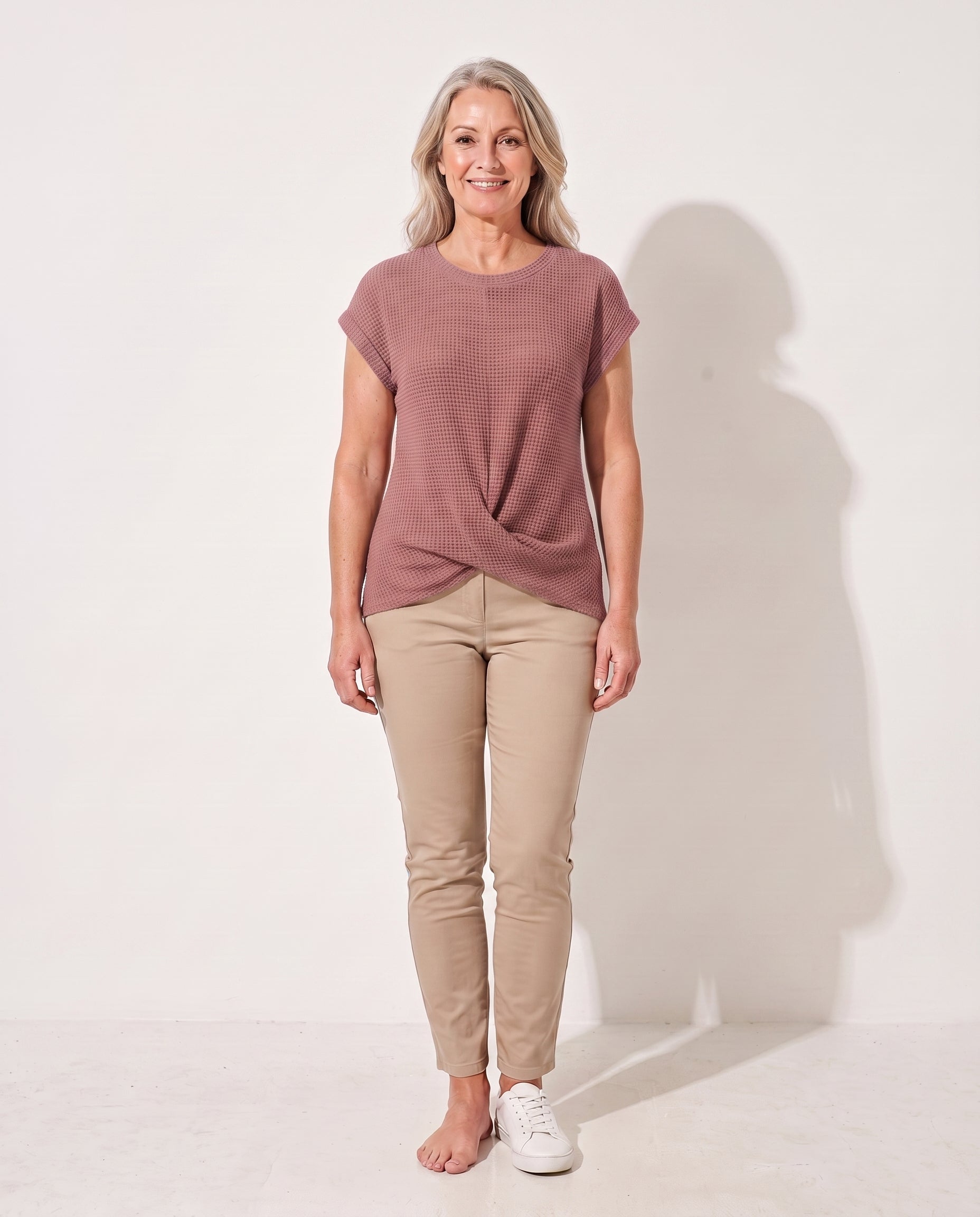 Persephone | Waffle Knit Sweater Tee Everyday Layering — Pink