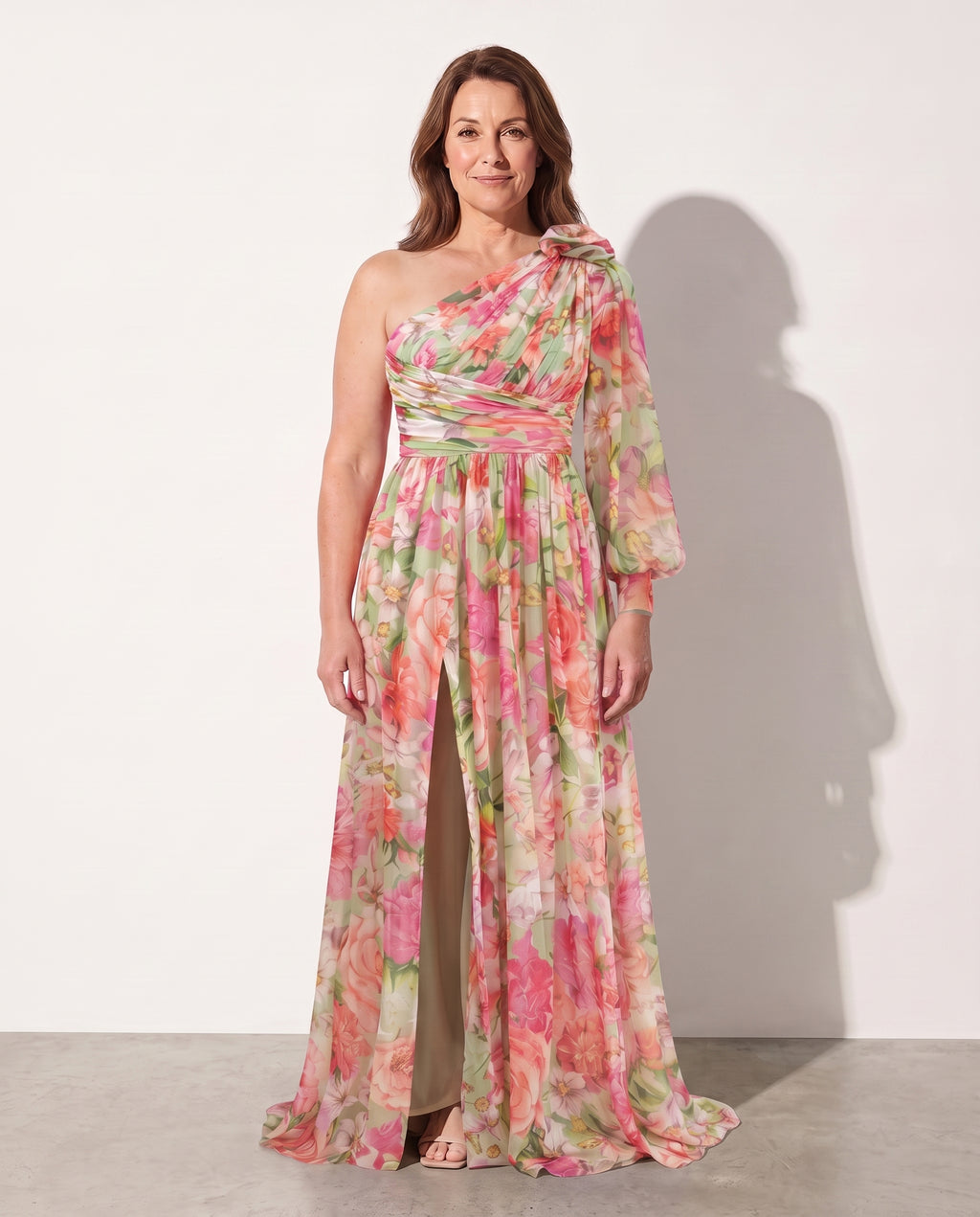 Josephine | Floral Long Sleeve Wedding Guest Dresses Maxi — Pink