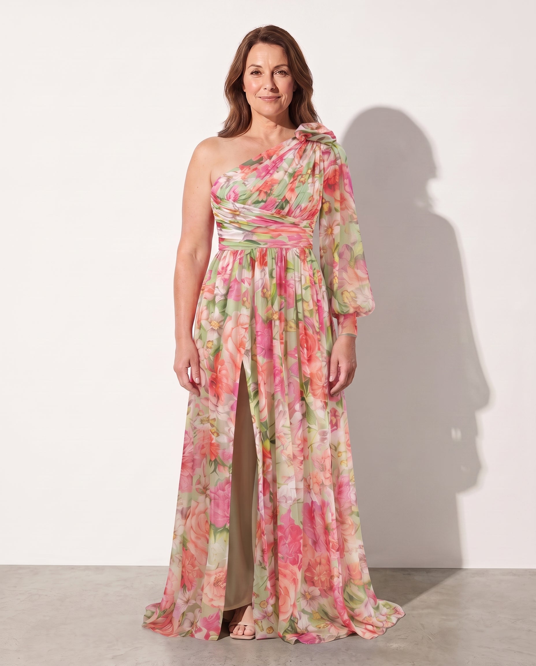 Josephine | Floral Long Sleeve Wedding Guest Dresses Maxi — Pink
