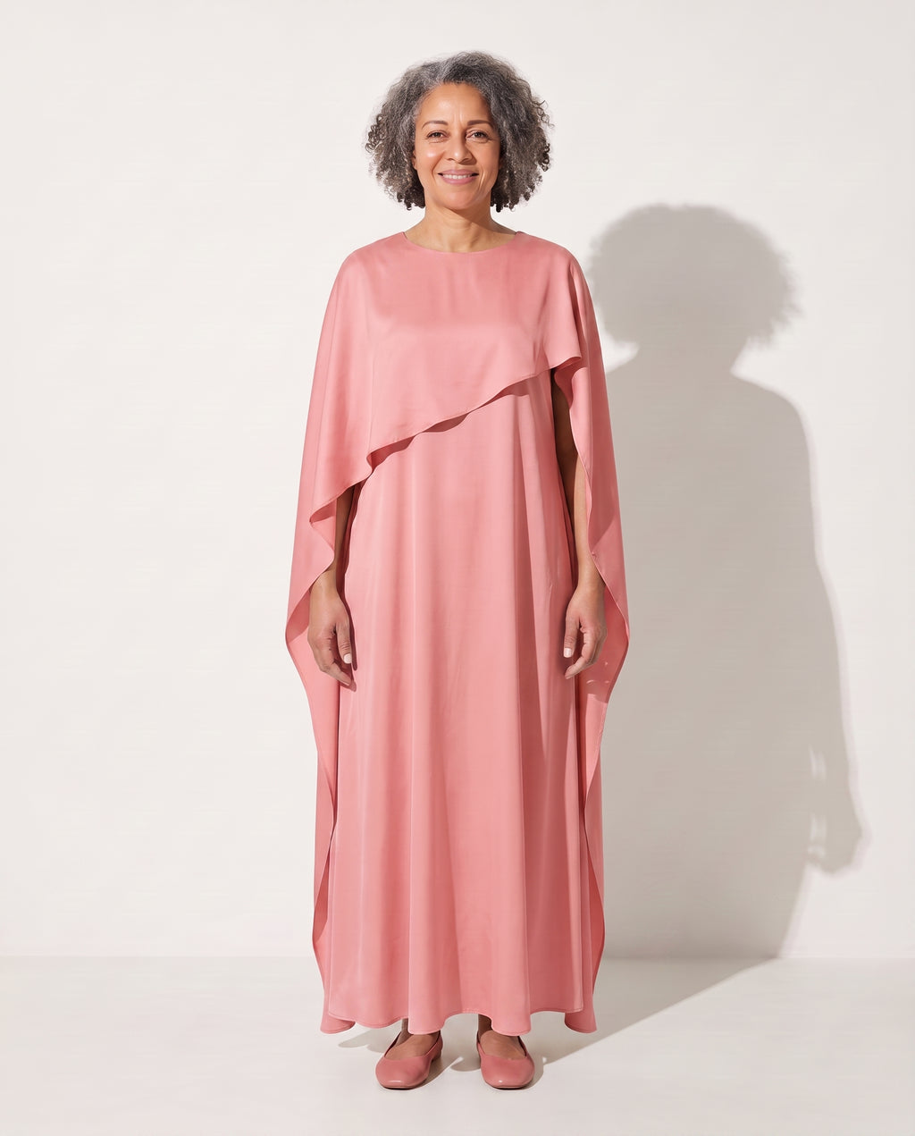 Faustine | Draped Cape Evening Maxi Dresses Floor Length — Pink