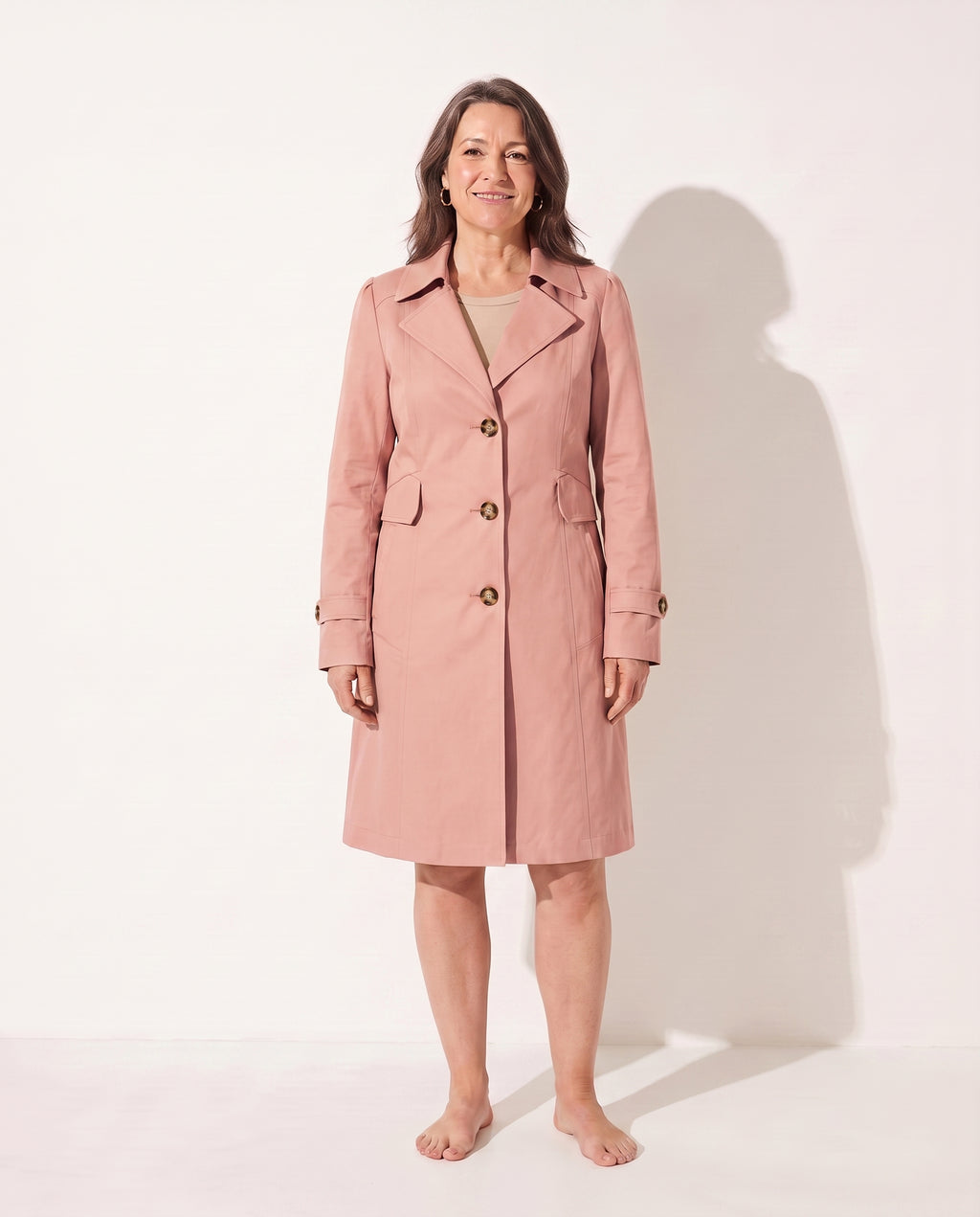 Delphine | Womens Leather Trench Coat Tailored Long Jacket — Pink