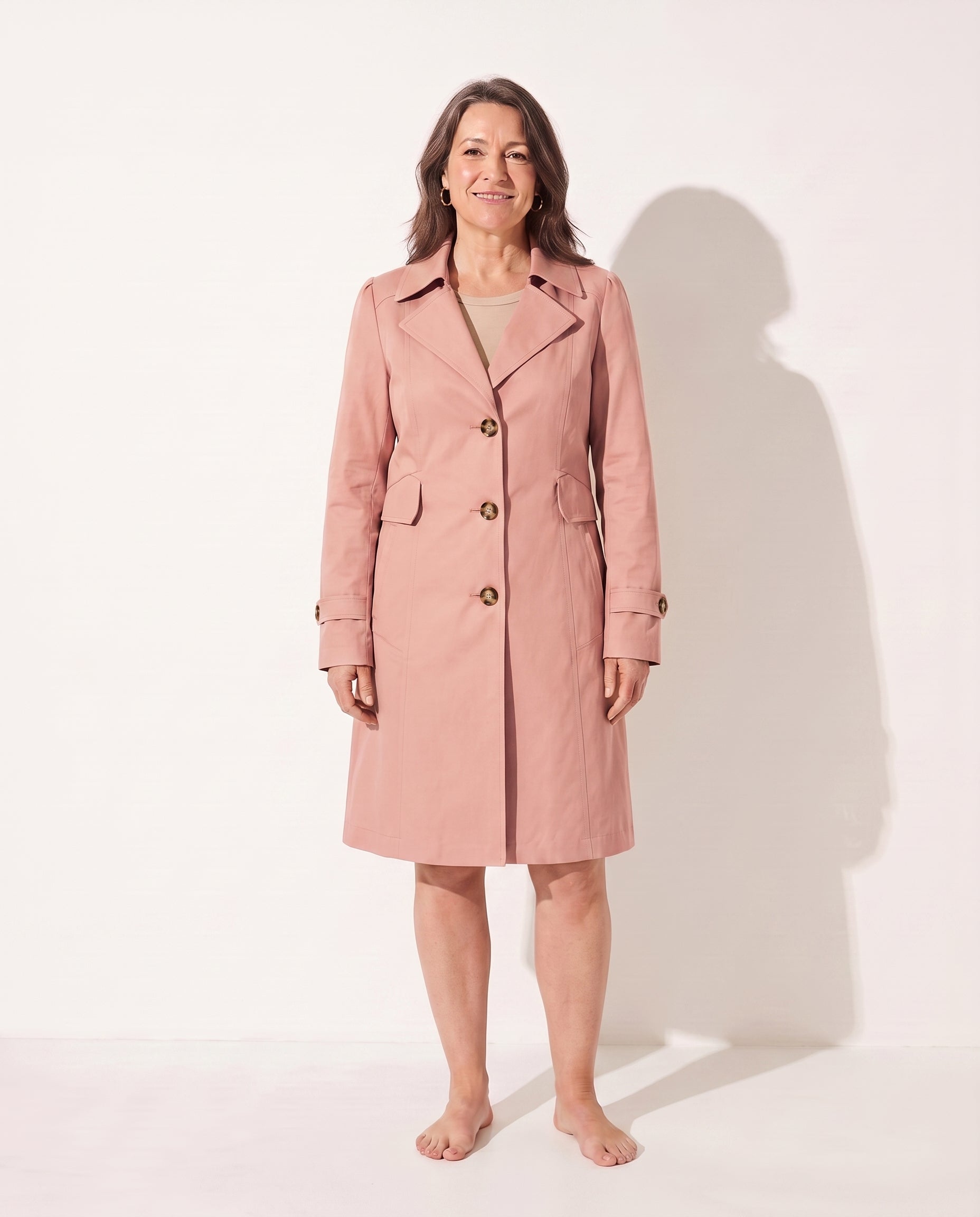 Delphine | Womens Leather Trench Coat Tailored Long Jacket — Pink
