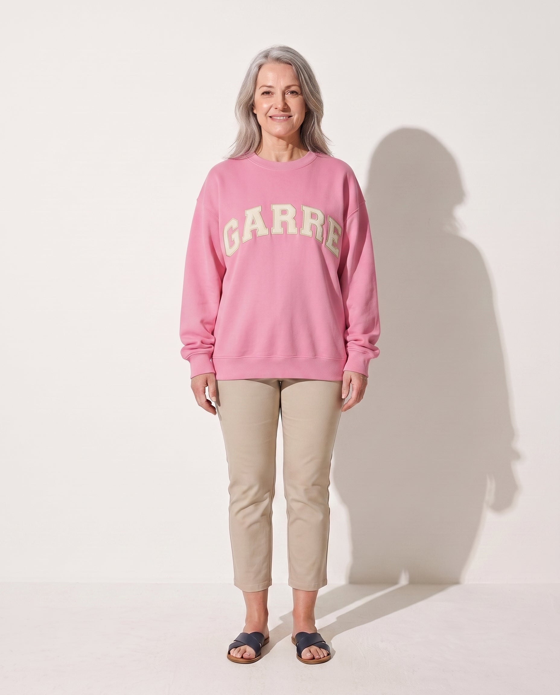 Cordelia | Women Varsity Jacket With Chenille Lettering — Pink with Cream Letters