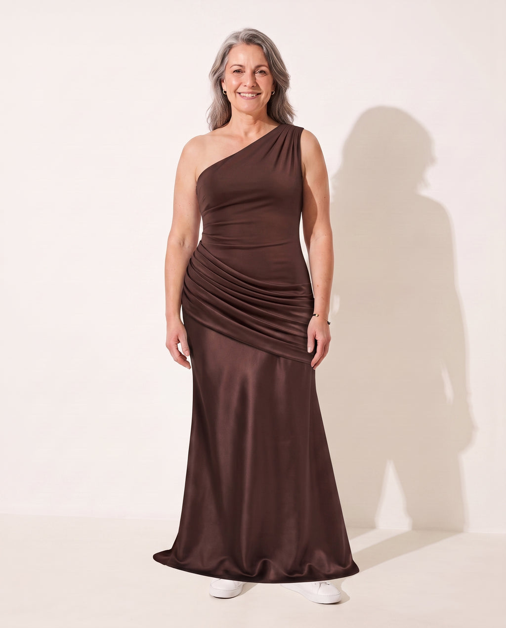 Beatrix | Evening Maxi Dresses One Shoulder Draped Formal Gown — Plum Brown