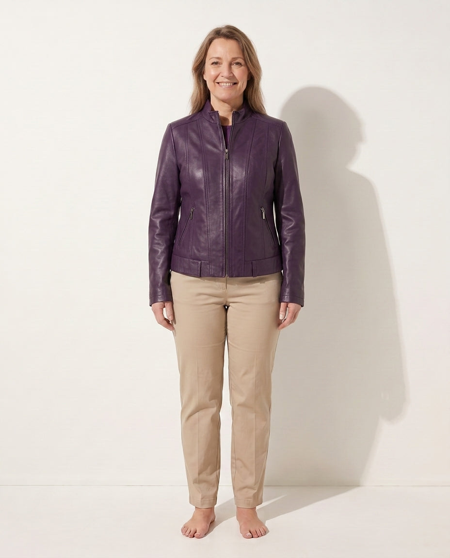 Katarina | Womens Motorcycle Jacket In Vegan Leather — Purple