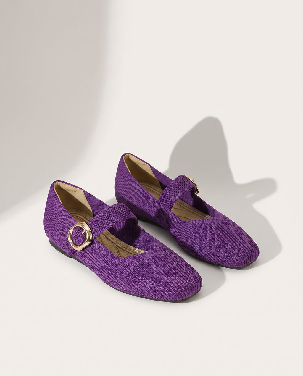 Berenice | Womens Square Toe Knit Mary Jane Buckle Boots — Purple