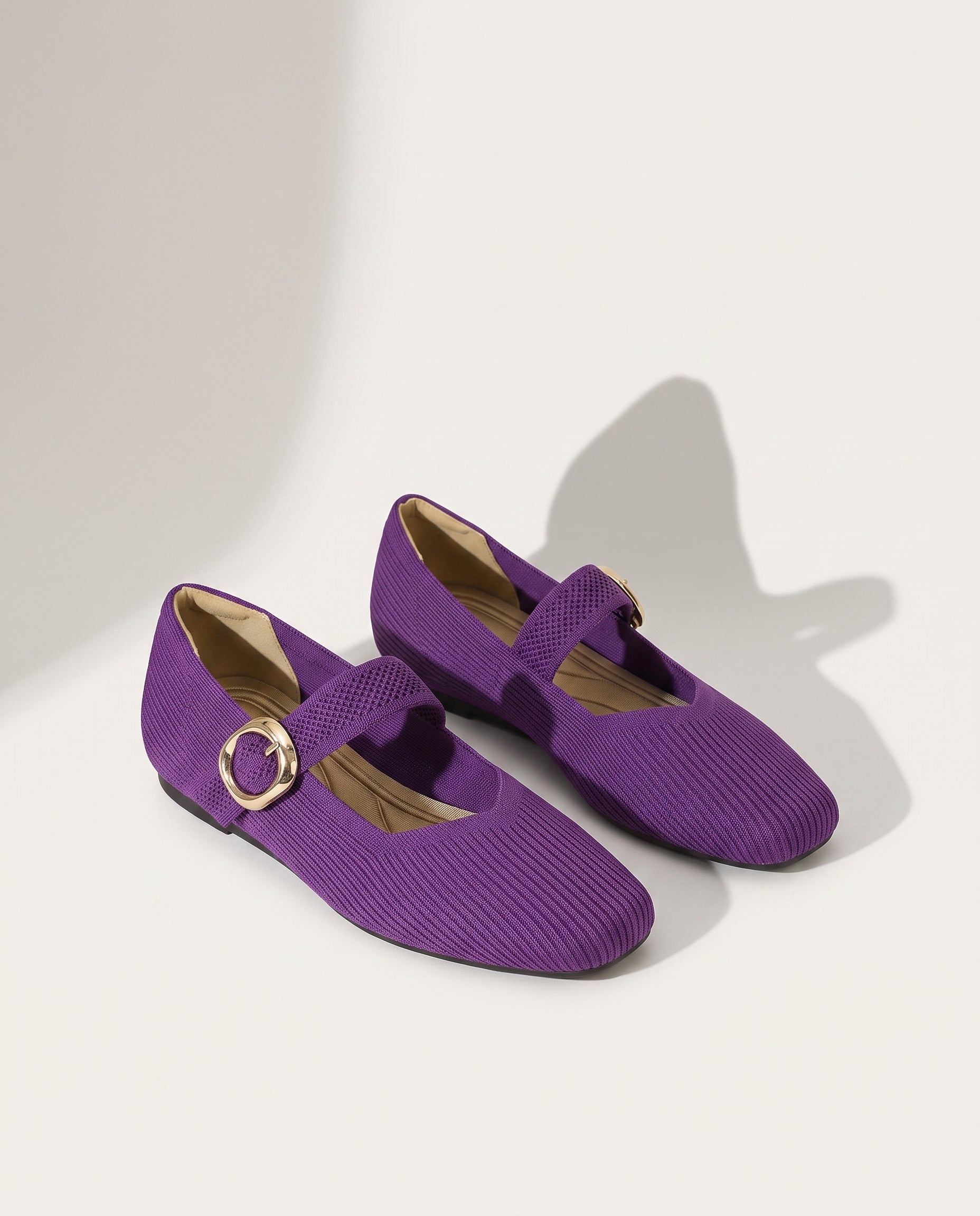 Berenice | Womens Square Toe Knit Mary Jane Buckle Boots — Purple