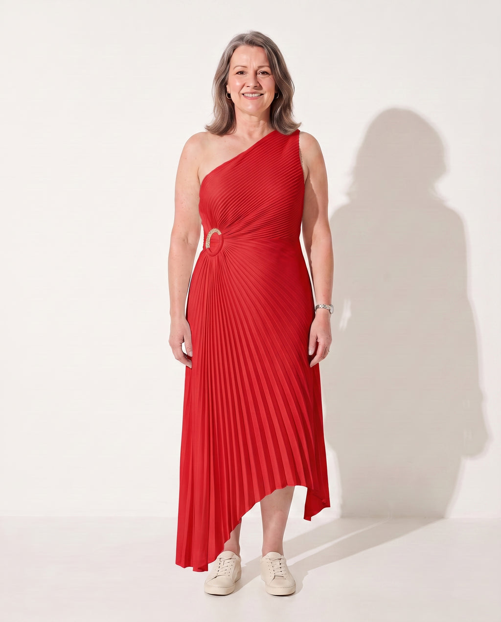 Fenella | Long Sleeve Wedding Guest Dresses Maxi Occasion Gown — Red