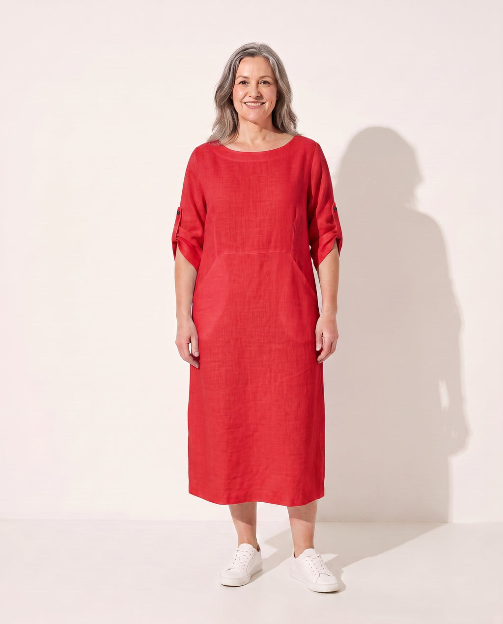Coralie | Black Evening Dress Draped A-Line Silhouette — Red
