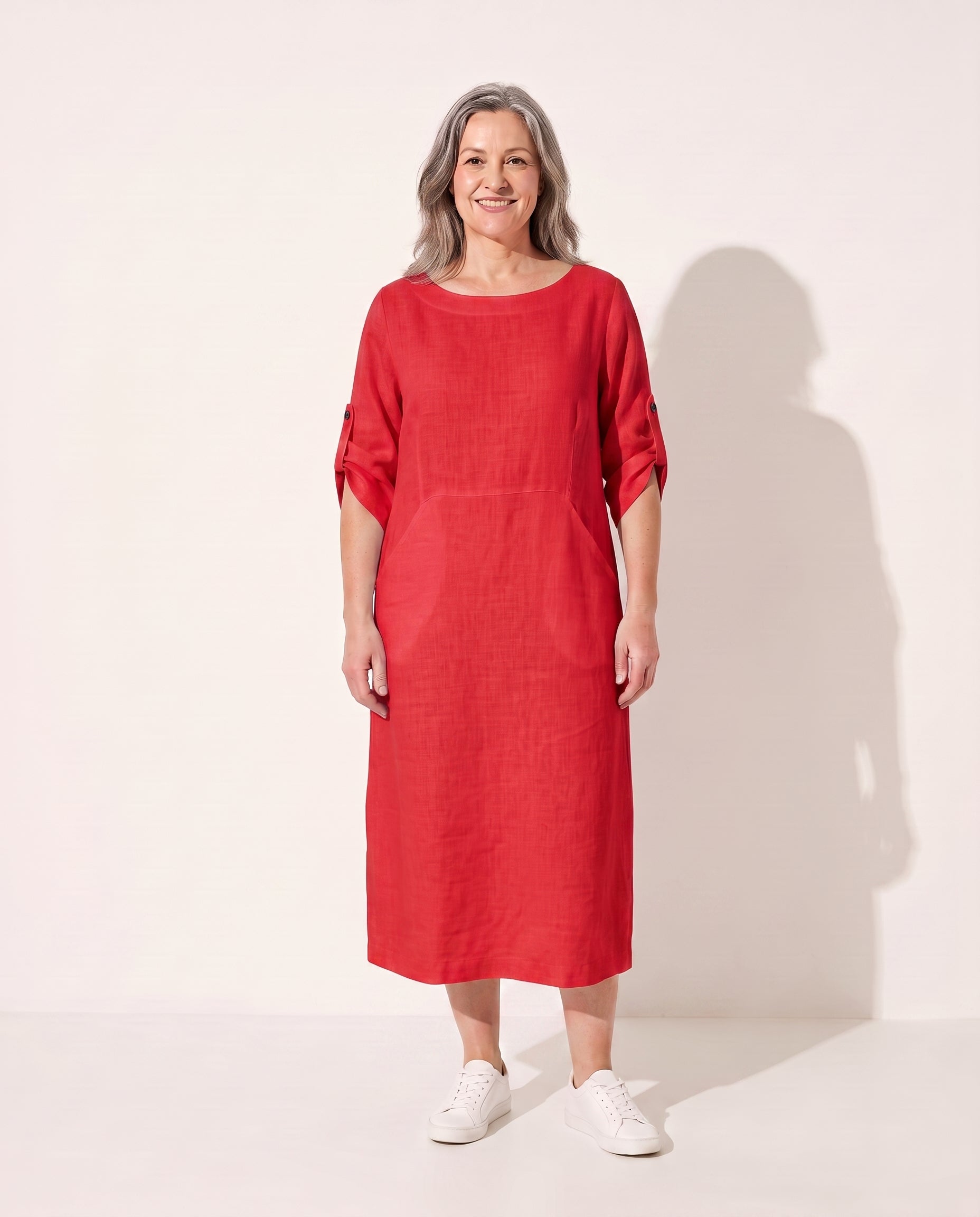 Coralie | Black Evening Dress Draped A-Line Silhouette — Red