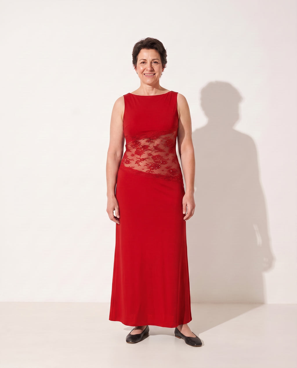 Oriane | Black Lace Cutout Open Back Maxi Evening Dress — Red