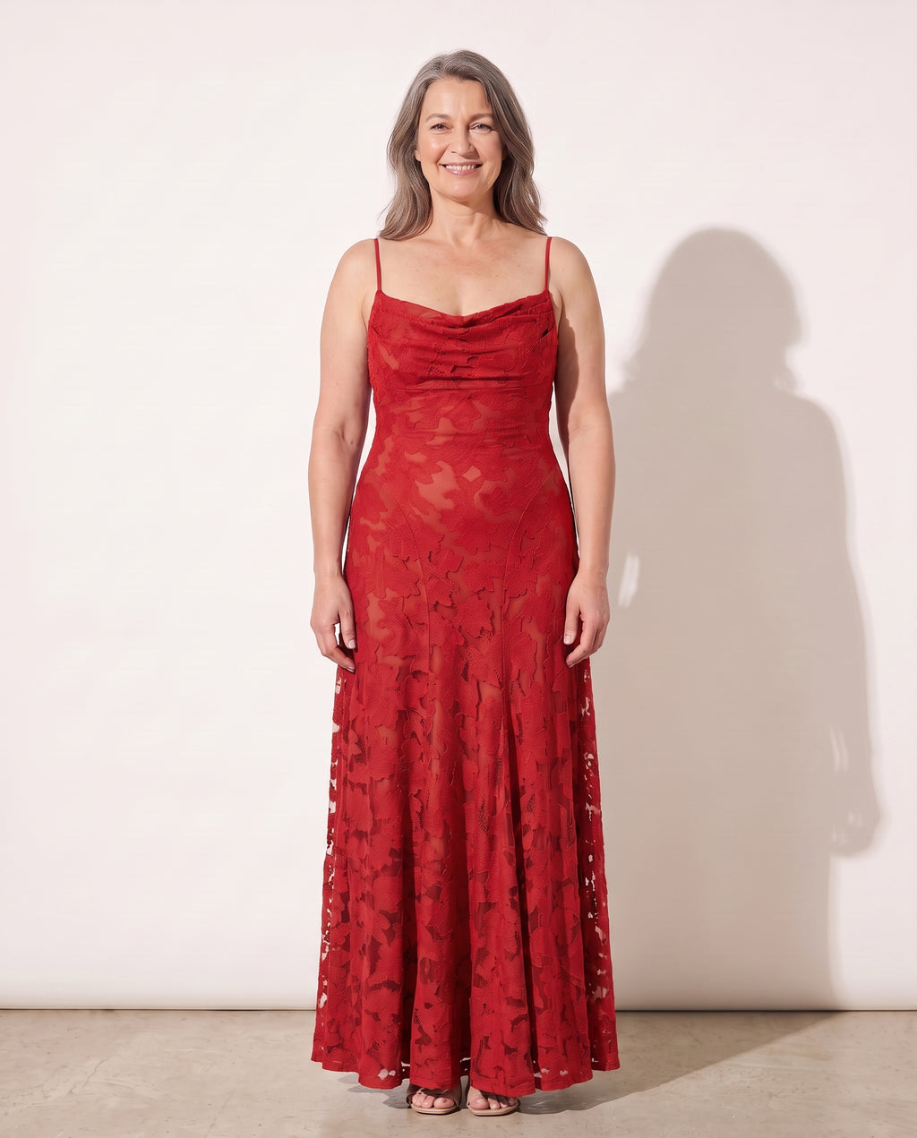 Rosaline | Textured Floral Maxi Formal Dresses — Red