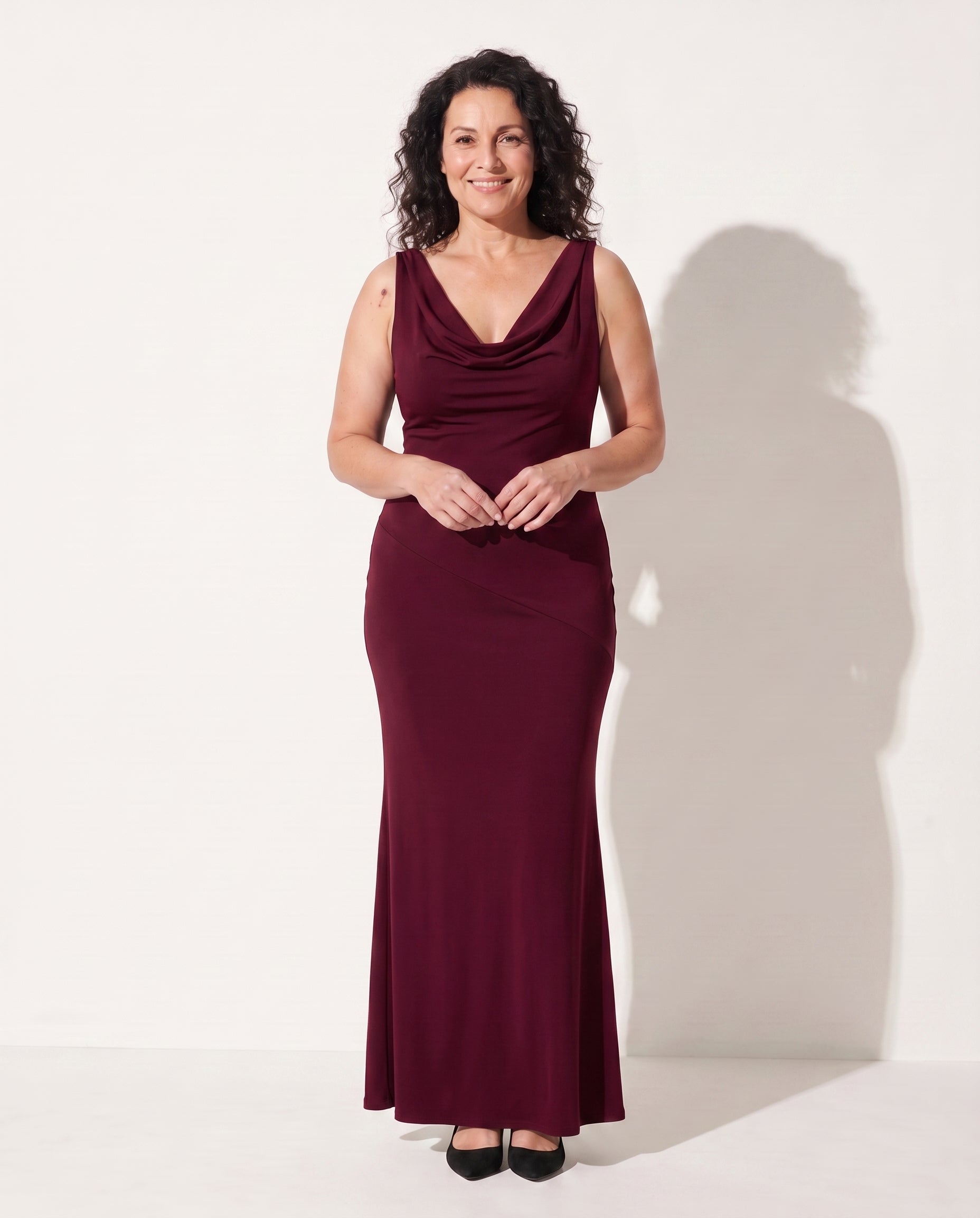 Valentina | Cinderella Cowl Neck Satin Wedding Dress Maxi — Red Rose