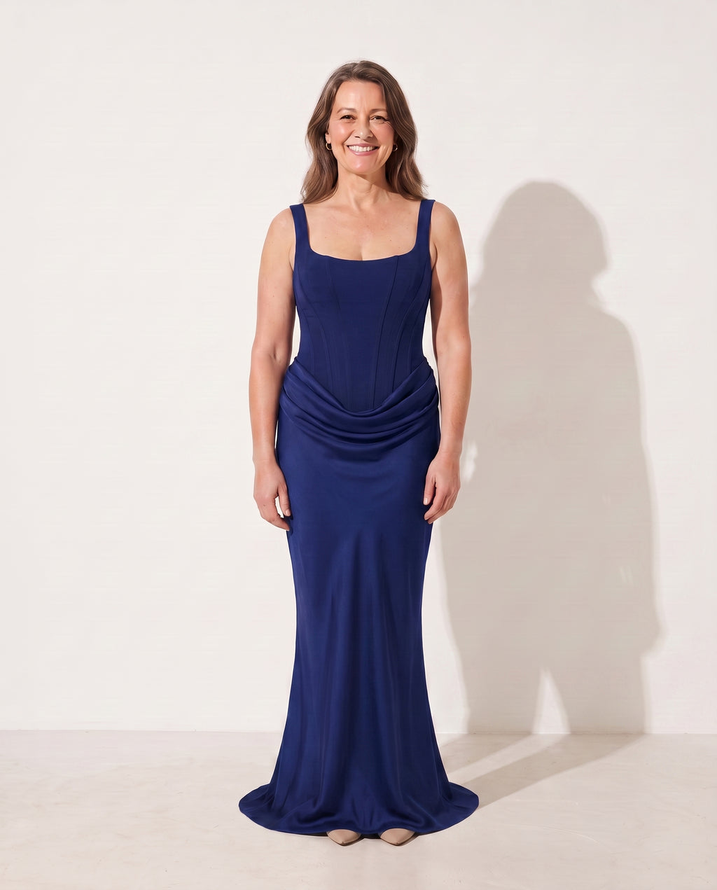 Violaine | Women Square Neck Lace Corset Maxi Wedding Guest Dress — Royal Blue