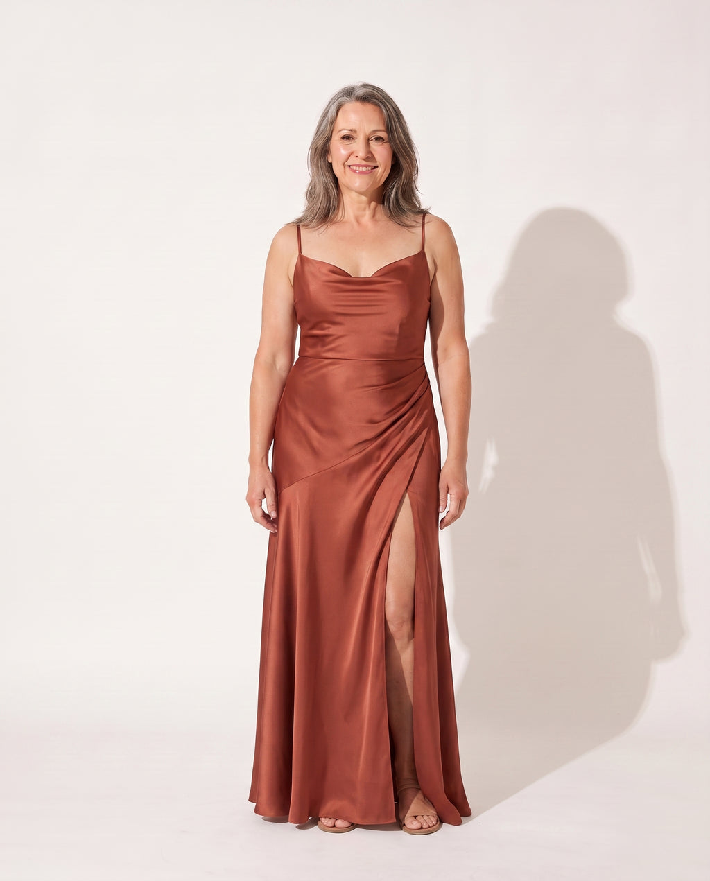 Constance | Long Sleeve Satin Maxi Dress Evening Formal — Rust