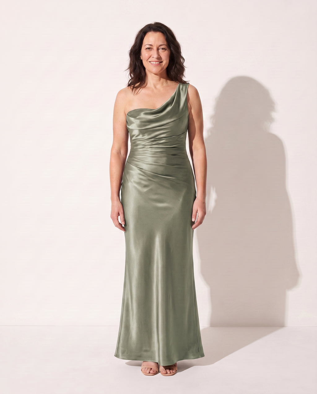 Rosaline | Long Sleeve Satin Dress Corset Maxi Evening Gown — Sage