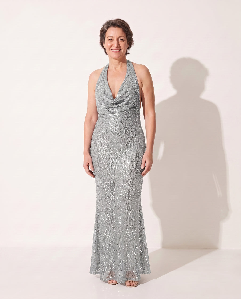 Bridget | Sequin Halter Maxi Dress Evening Gala Occasion — Silver