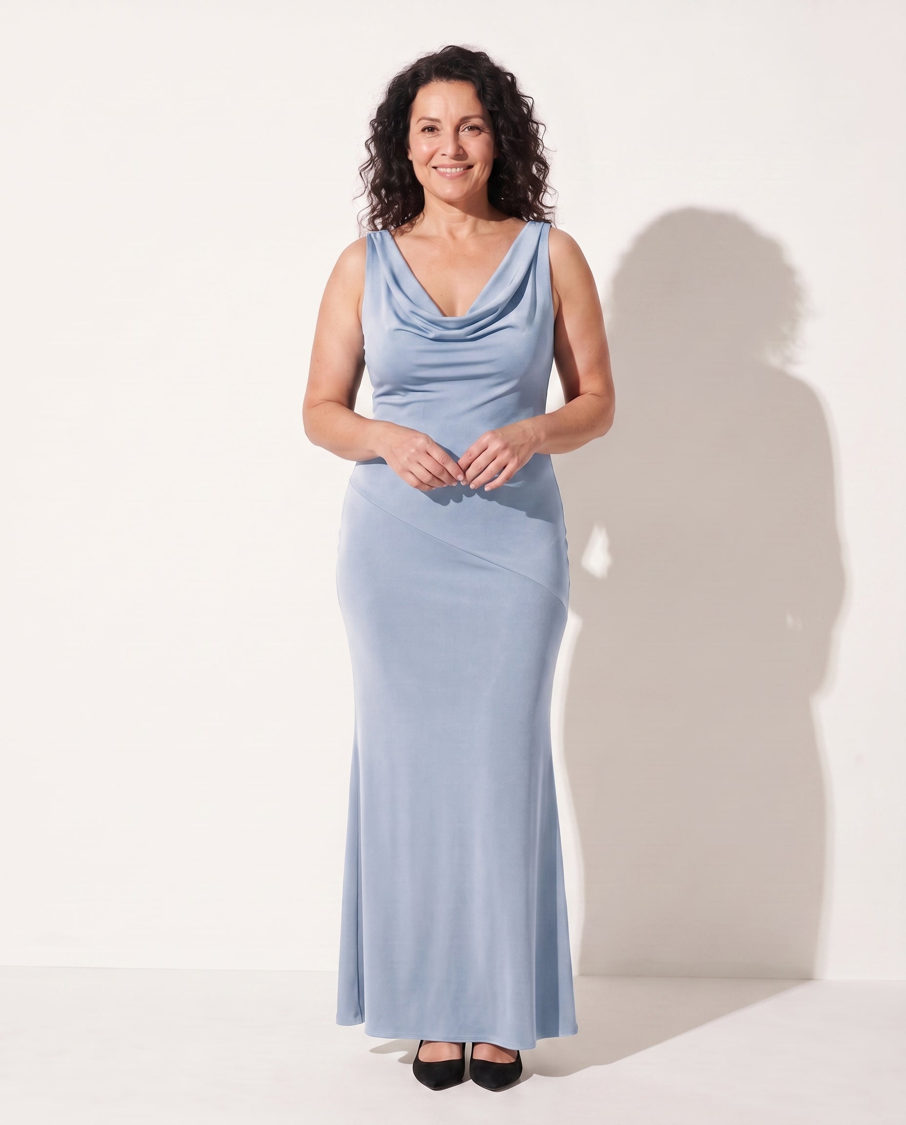 Valentina | Cinderella Cowl Neck Satin Wedding Dress Maxi — Sky Blue